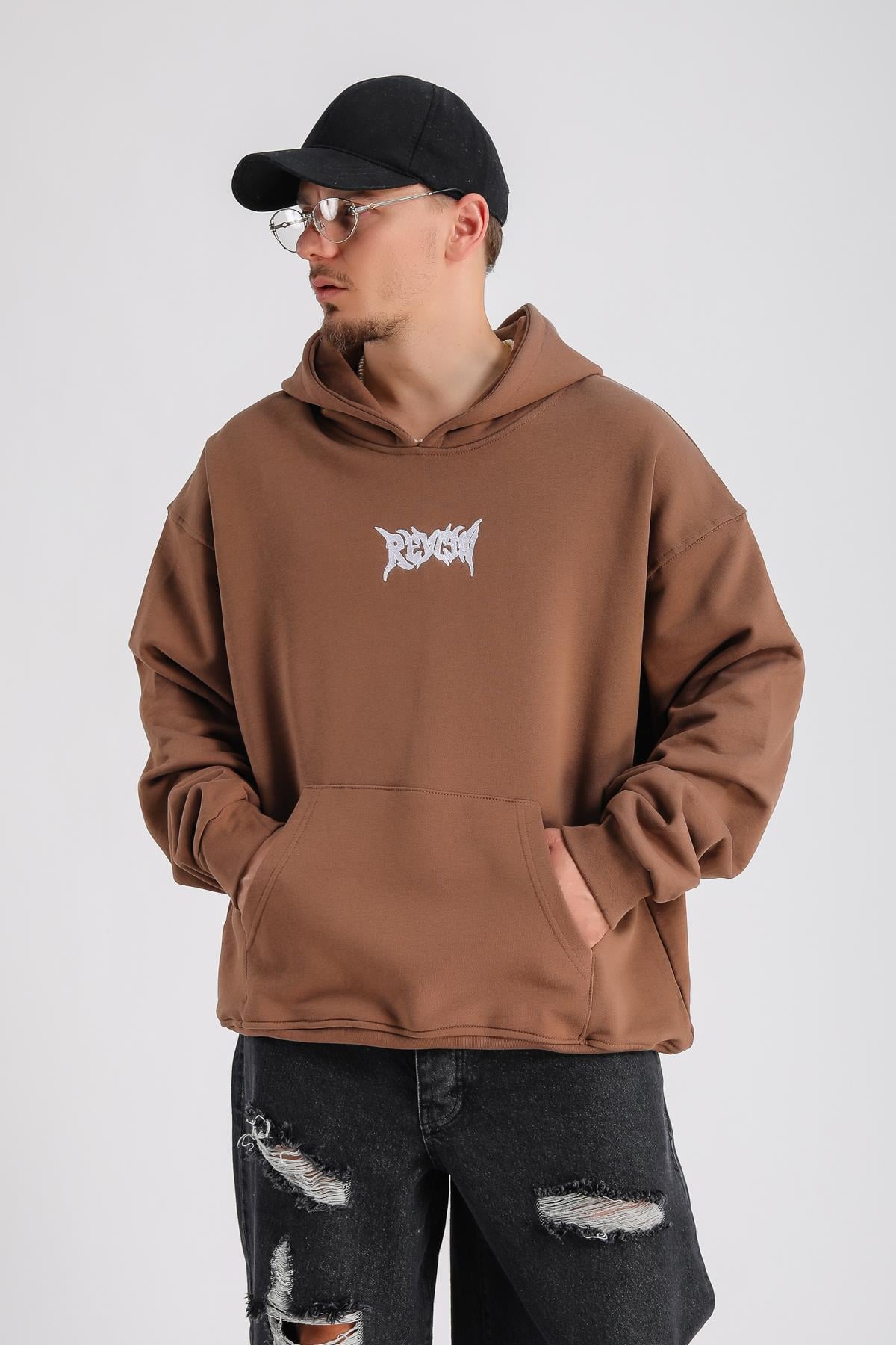 Star Patch Detay Kahve Oversize Sweatshirt SW1146