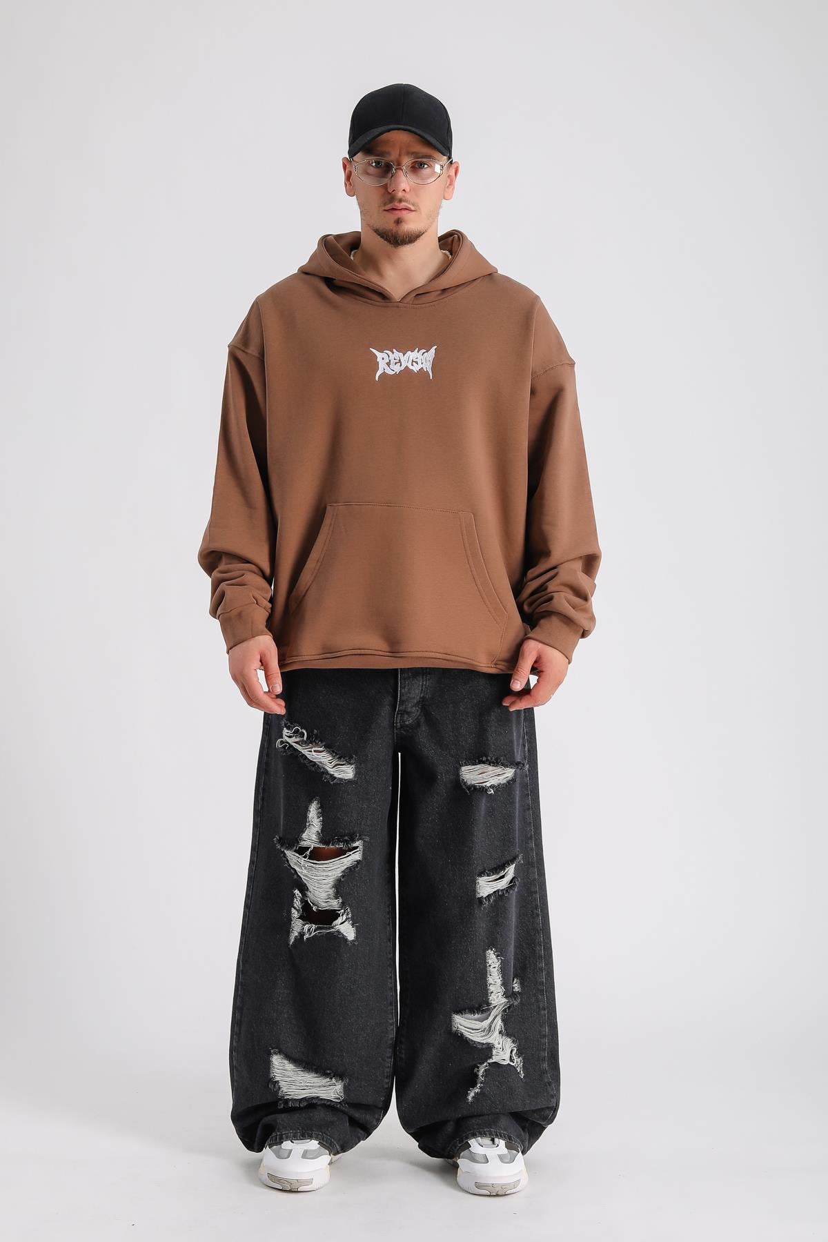 Star Patch Detay Kahve Oversize Sweatshirt SW1146