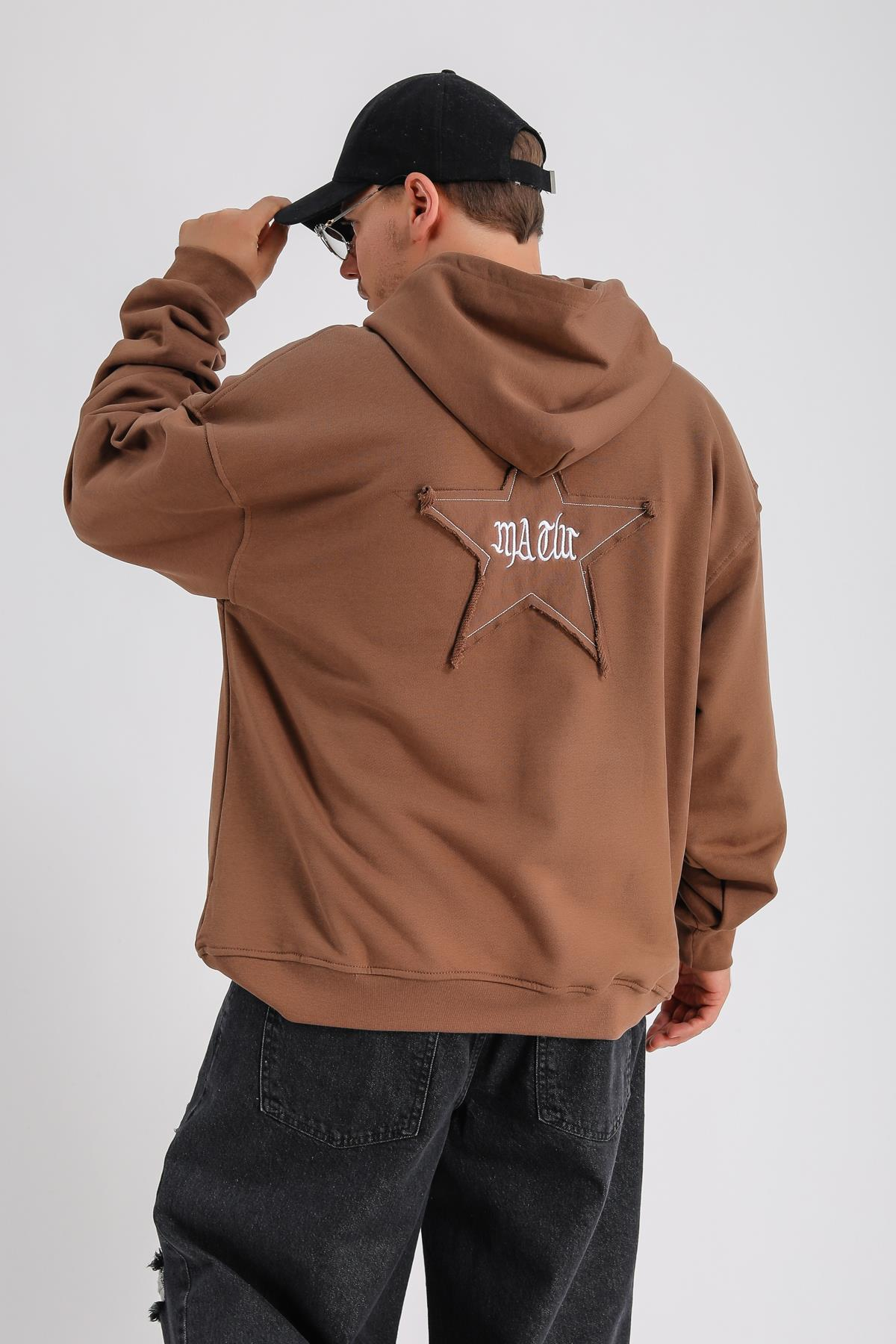 Star Patch Detay Kahve Oversize Sweatshirt SW1146