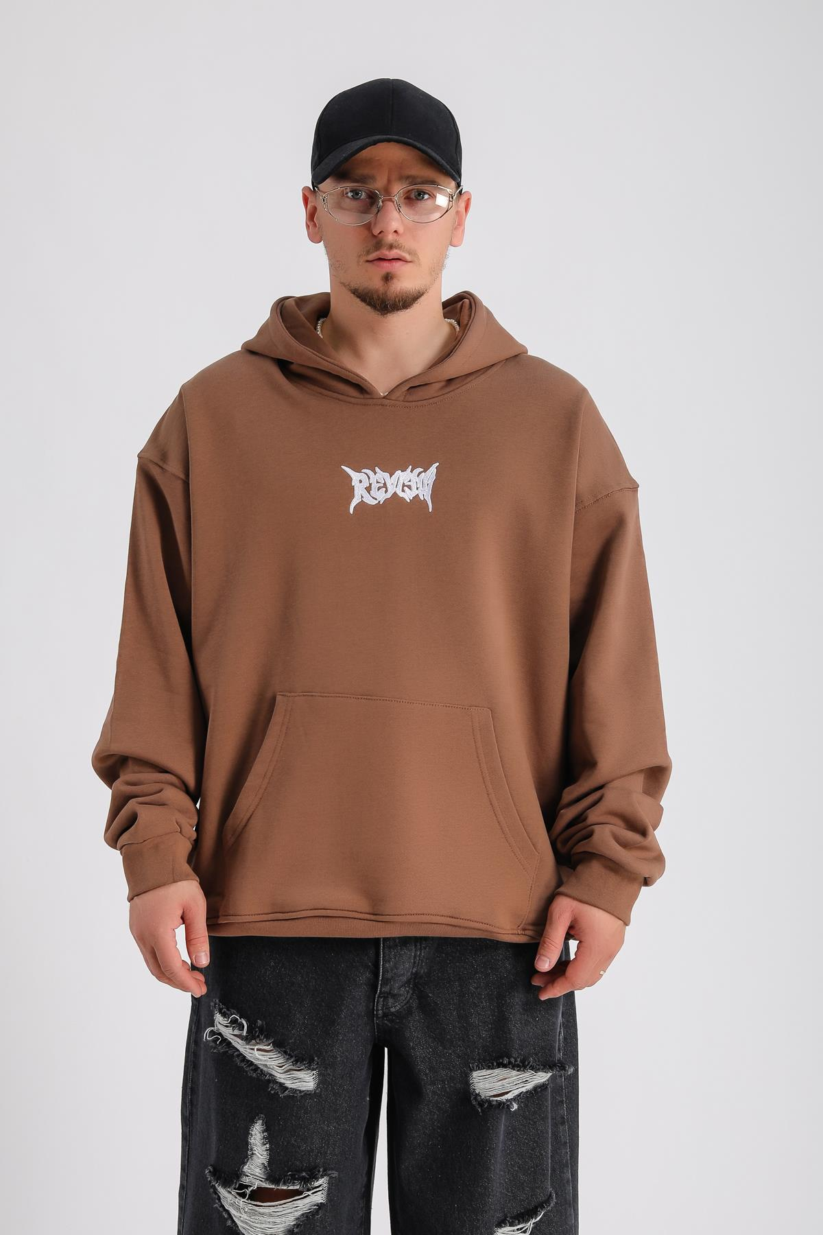 Star Patch Detay Kahve Oversize Sweatshirt SW1146