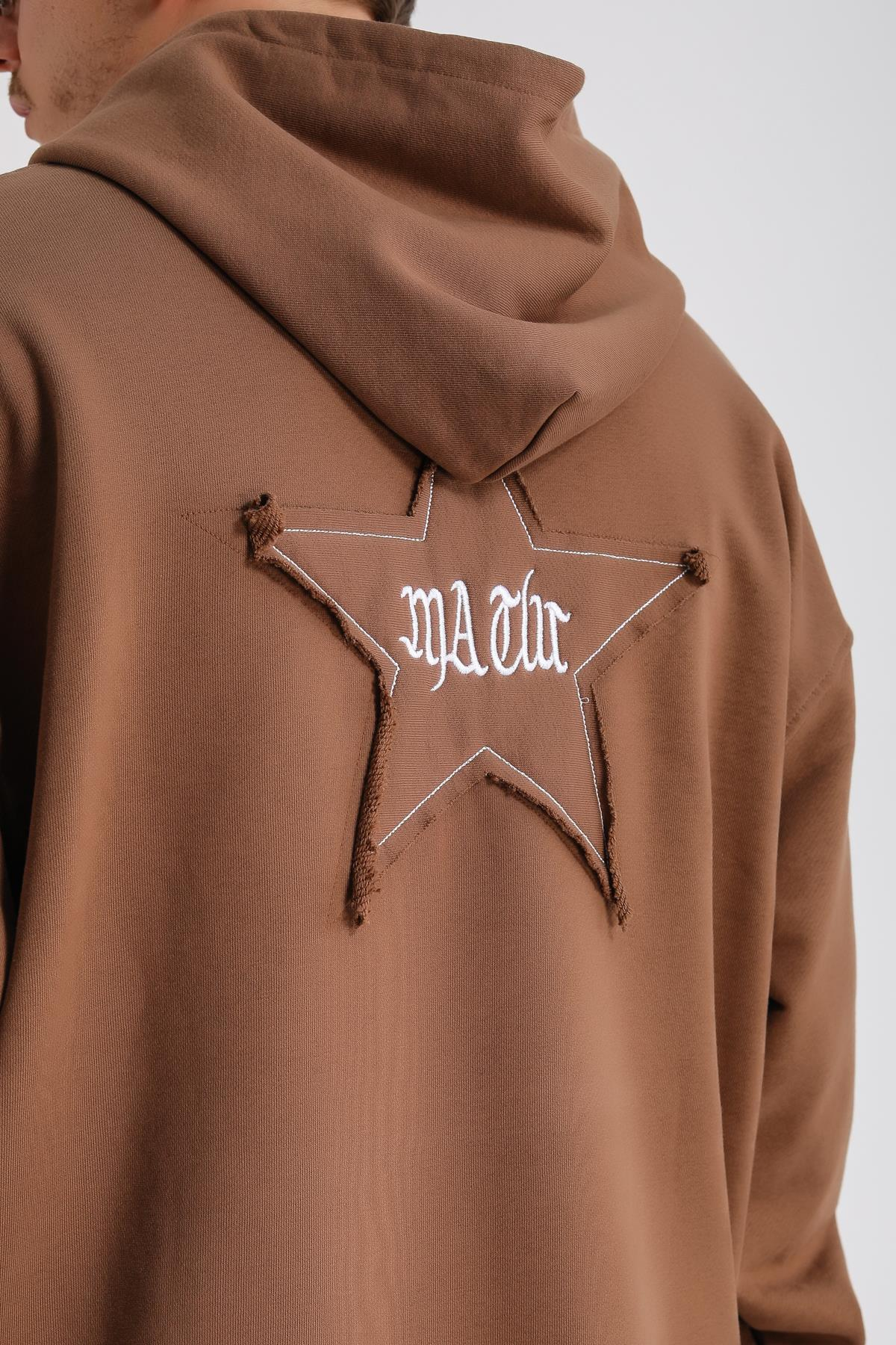 Star Patch Detay Kahve Oversize Sweatshirt SW1146