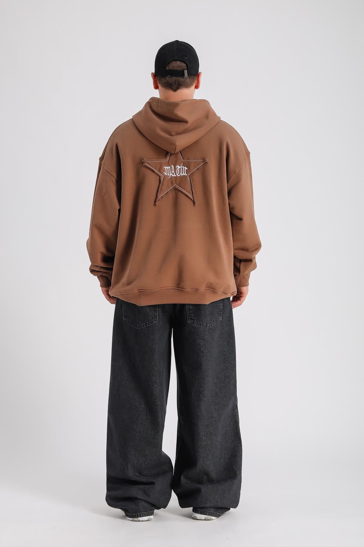 Star Patch Detay Kahve Oversize Sweatshirt SW1146