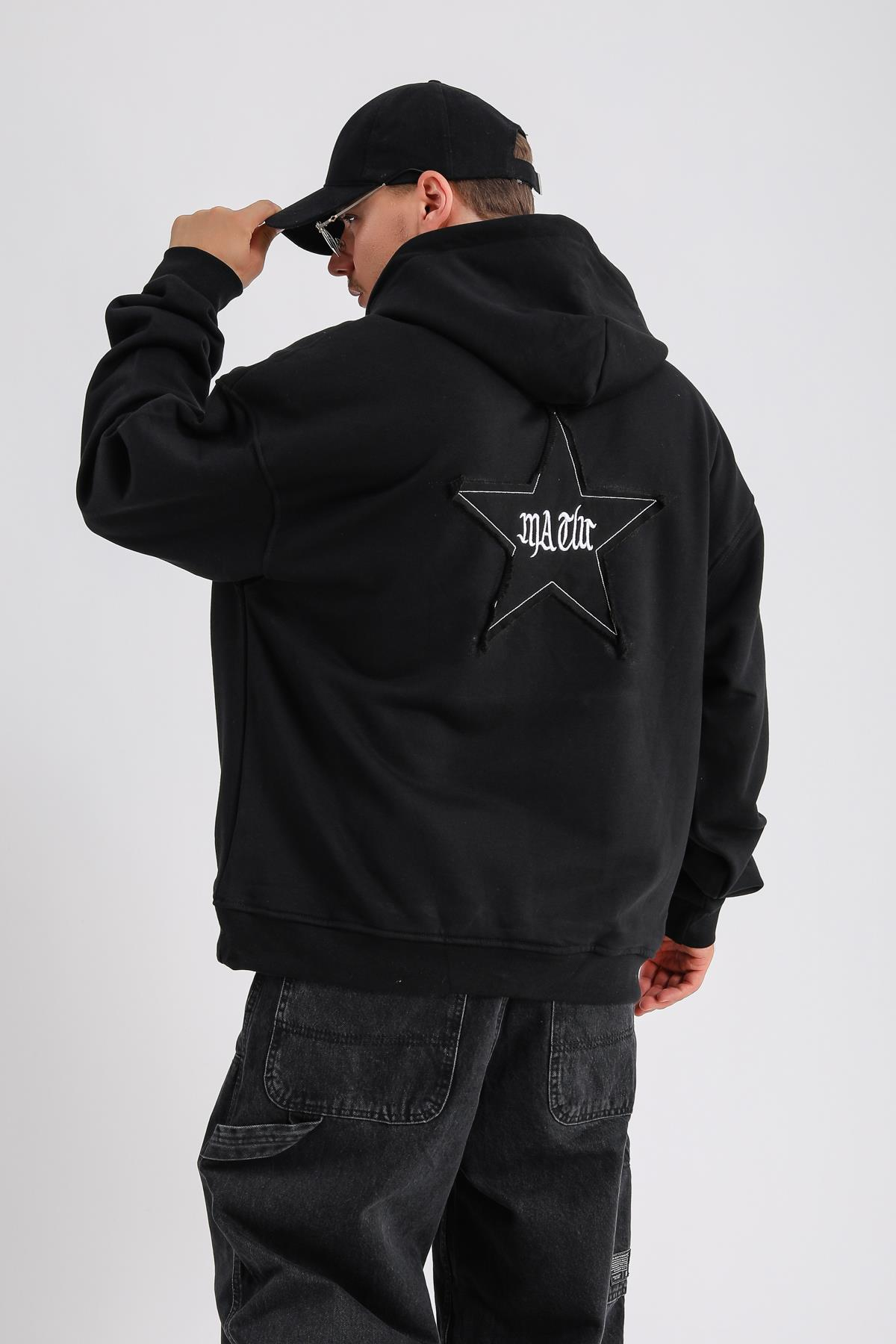 Star Patch Detay Siyah Oversize Sweatshirt SW1148