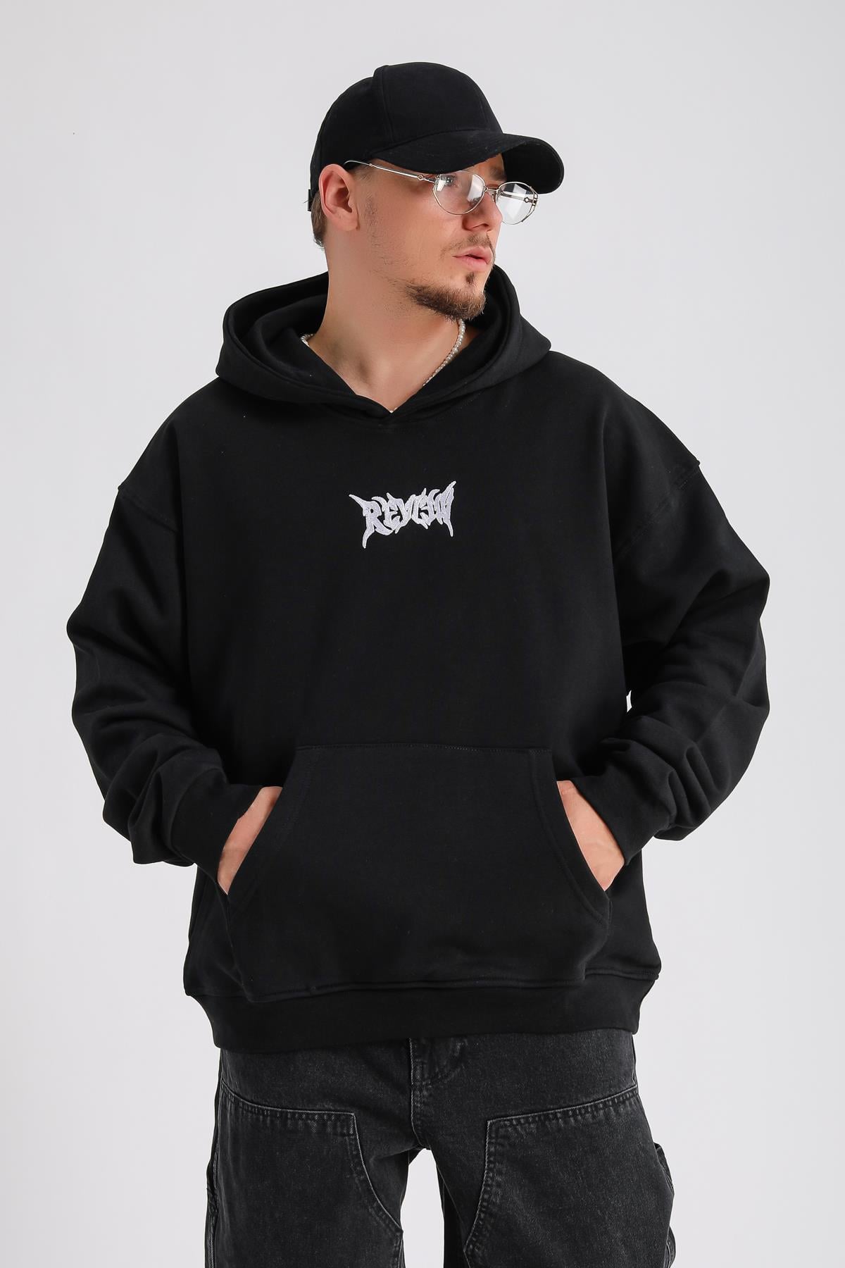 Star Patch Detay Siyah Oversize Sweatshirt SW1148