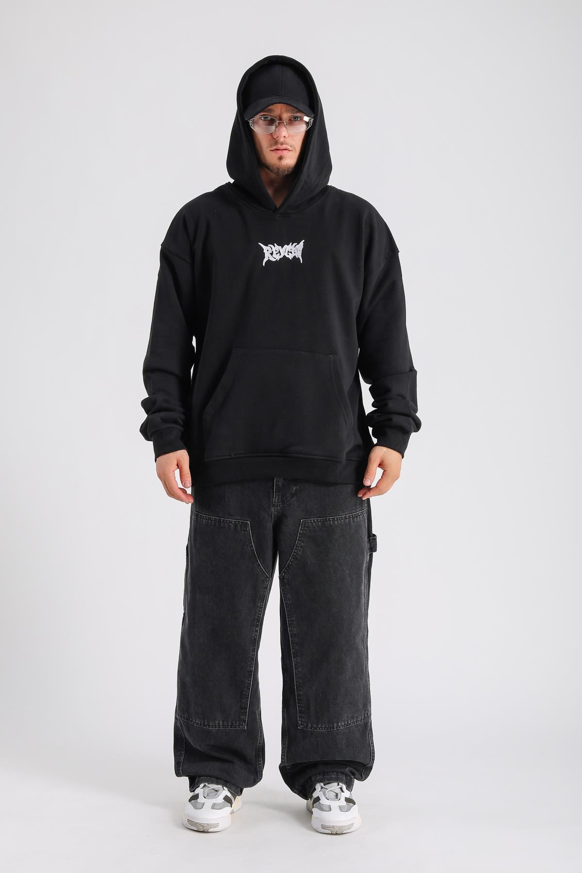 Star Patch Detay Siyah Oversize Sweatshirt SW1148