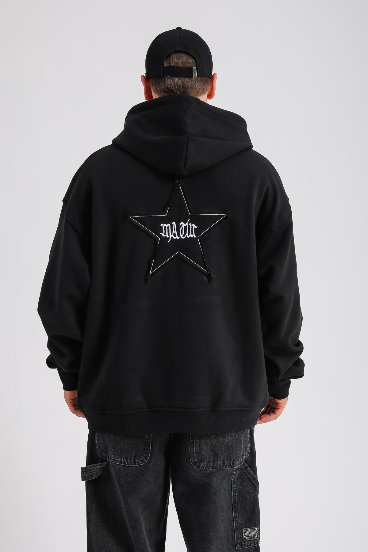 Star Patch Detay Siyah Oversize Sweatshirt SW1148