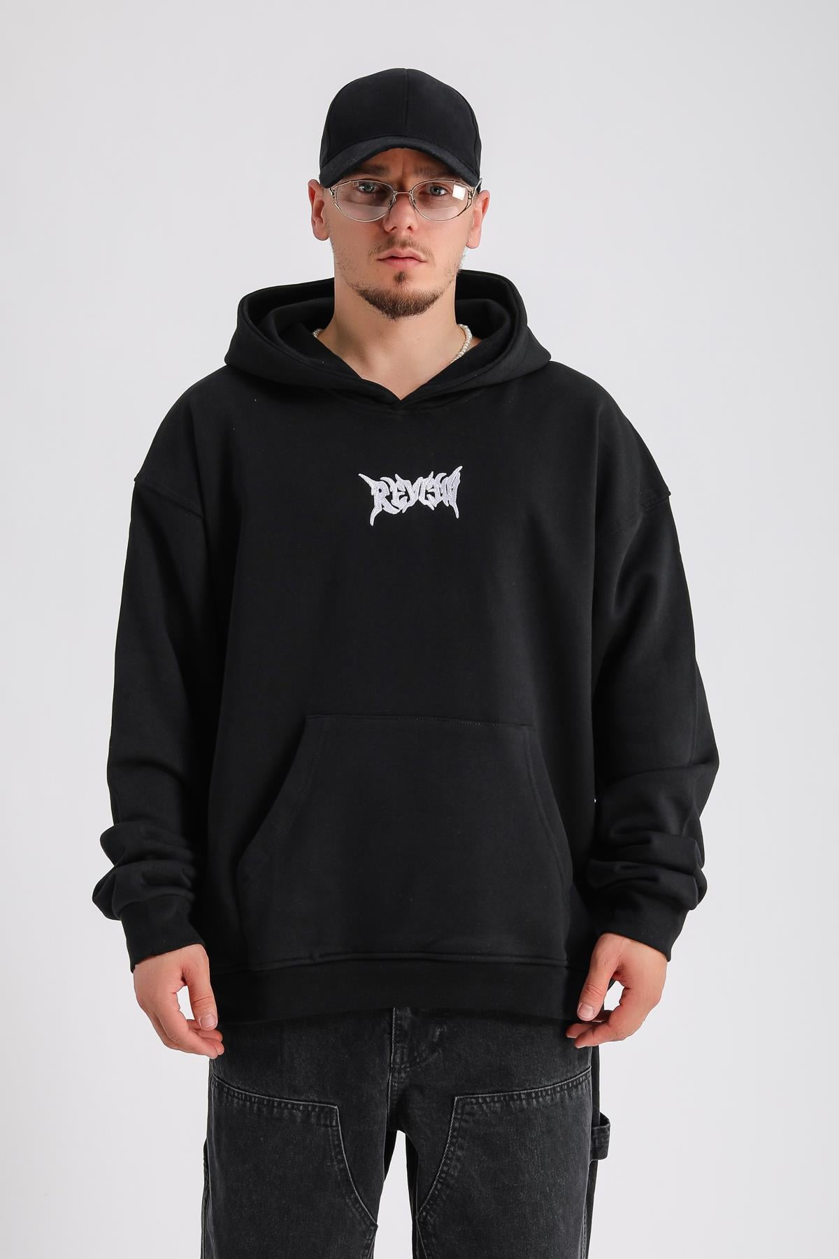Star Patch Detay Siyah Oversize Sweatshirt SW1148
