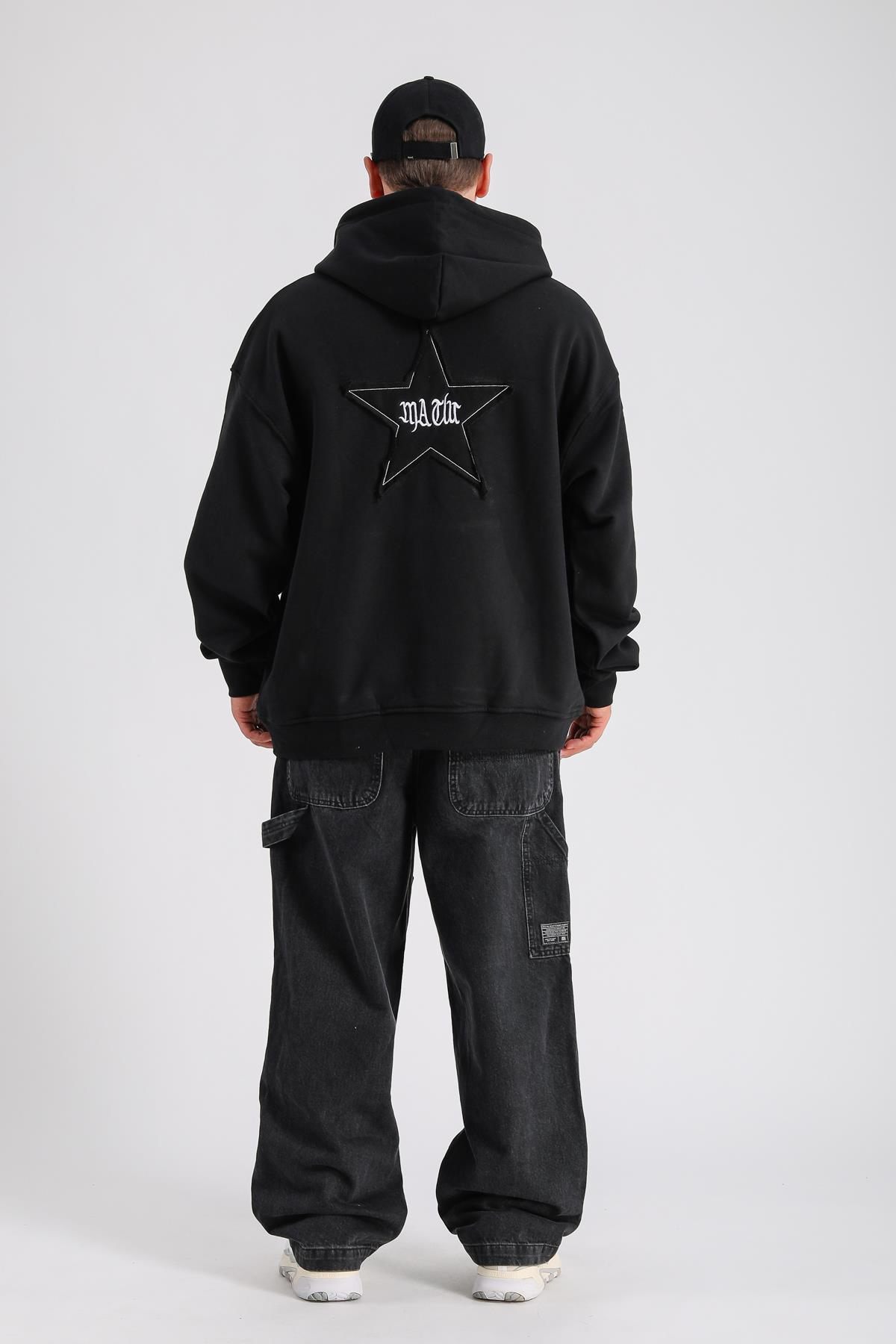 Star Patch Detay Siyah Oversize Sweatshirt SW1148