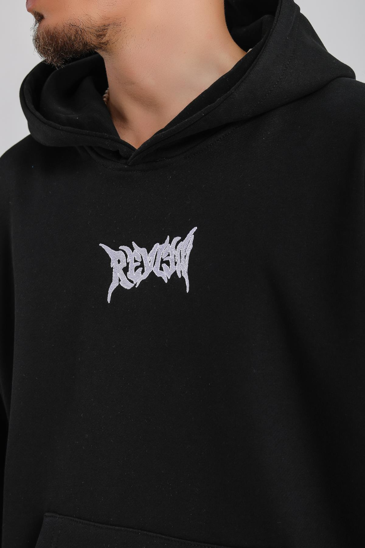 Star Patch Detay Siyah Oversize Sweatshirt SW1148