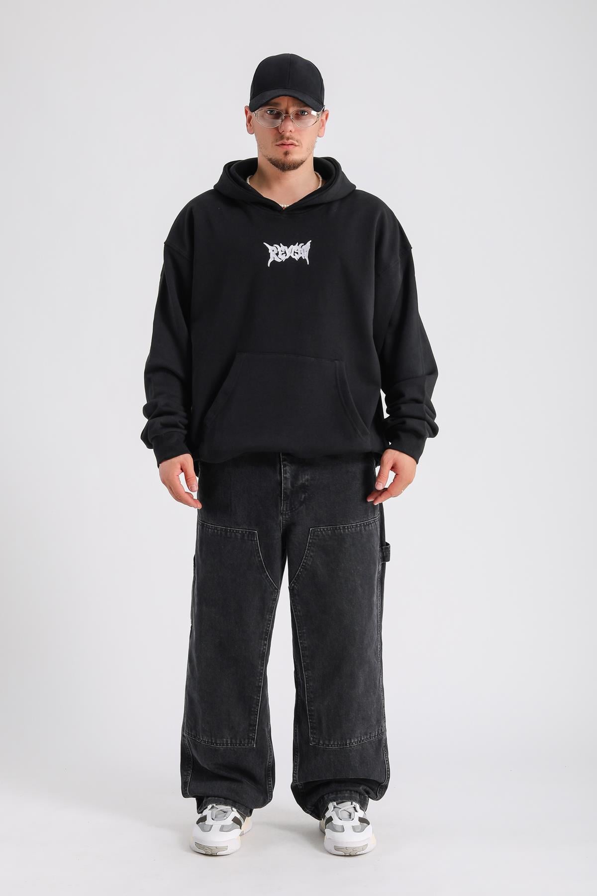 Star Patch Detay Siyah Oversize Sweatshirt SW1148
