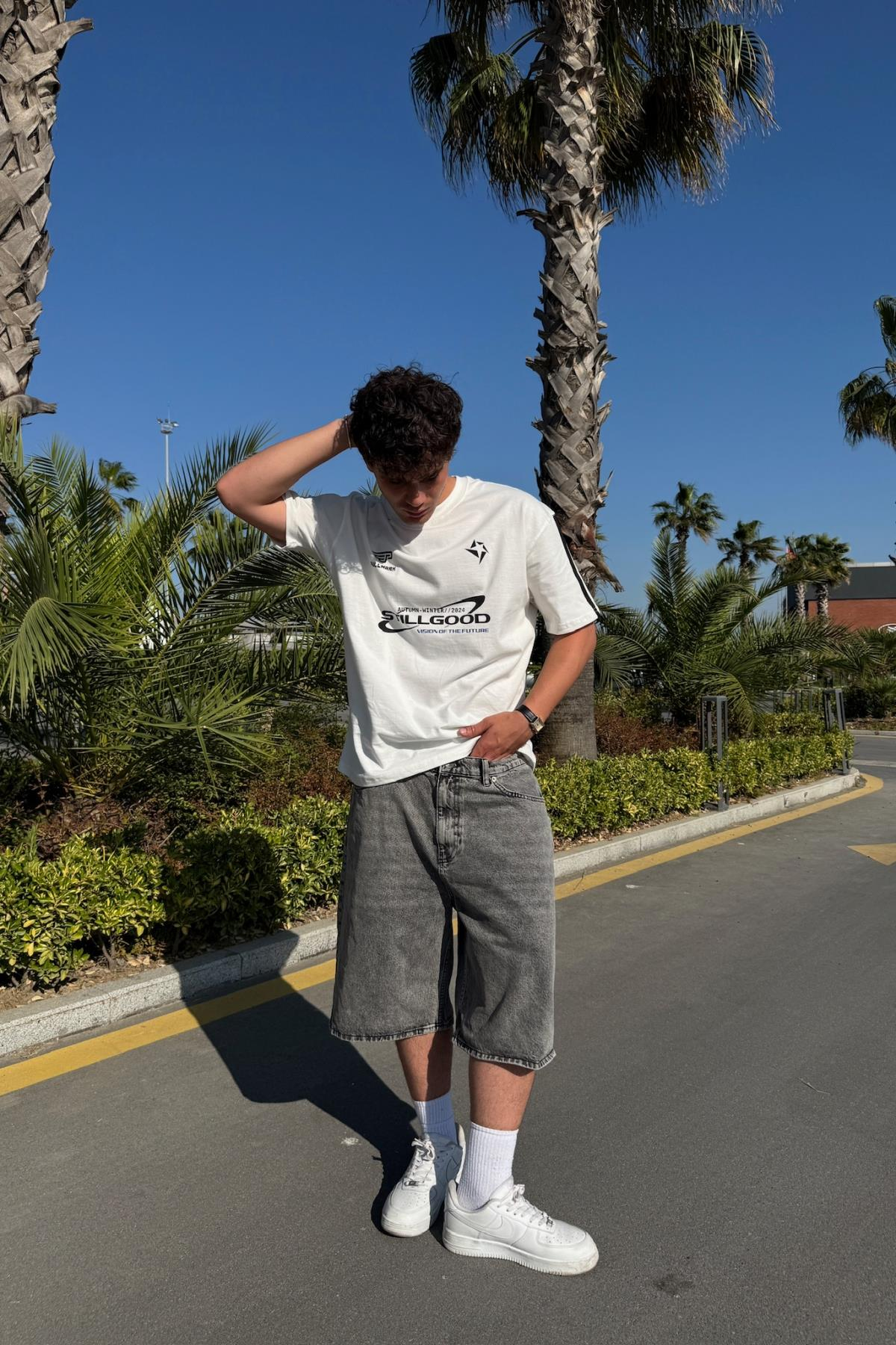 Stillgood Baskılı Krem Oversize Tshirt PM01