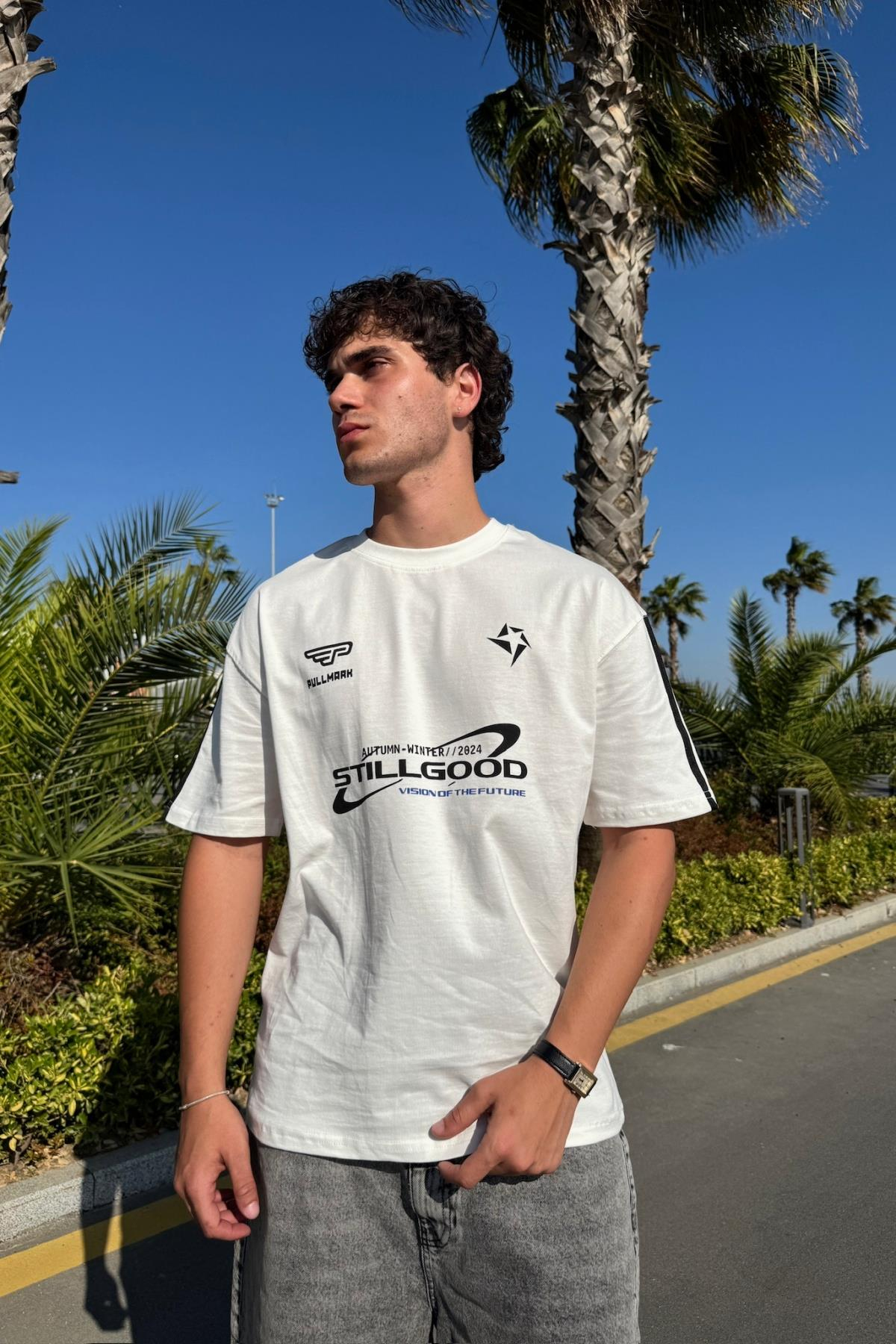 Stillgood Baskılı Krem Oversize Tshirt PM01