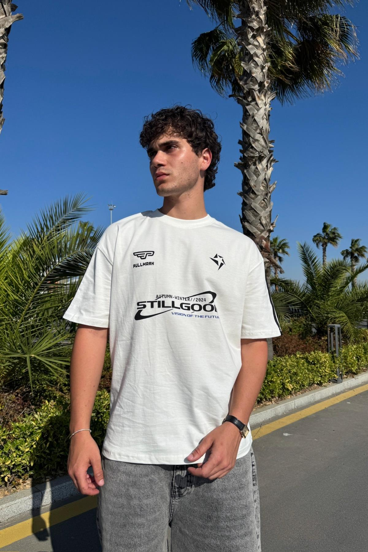 Stillgood Baskılı Krem Oversize Tshirt PM01