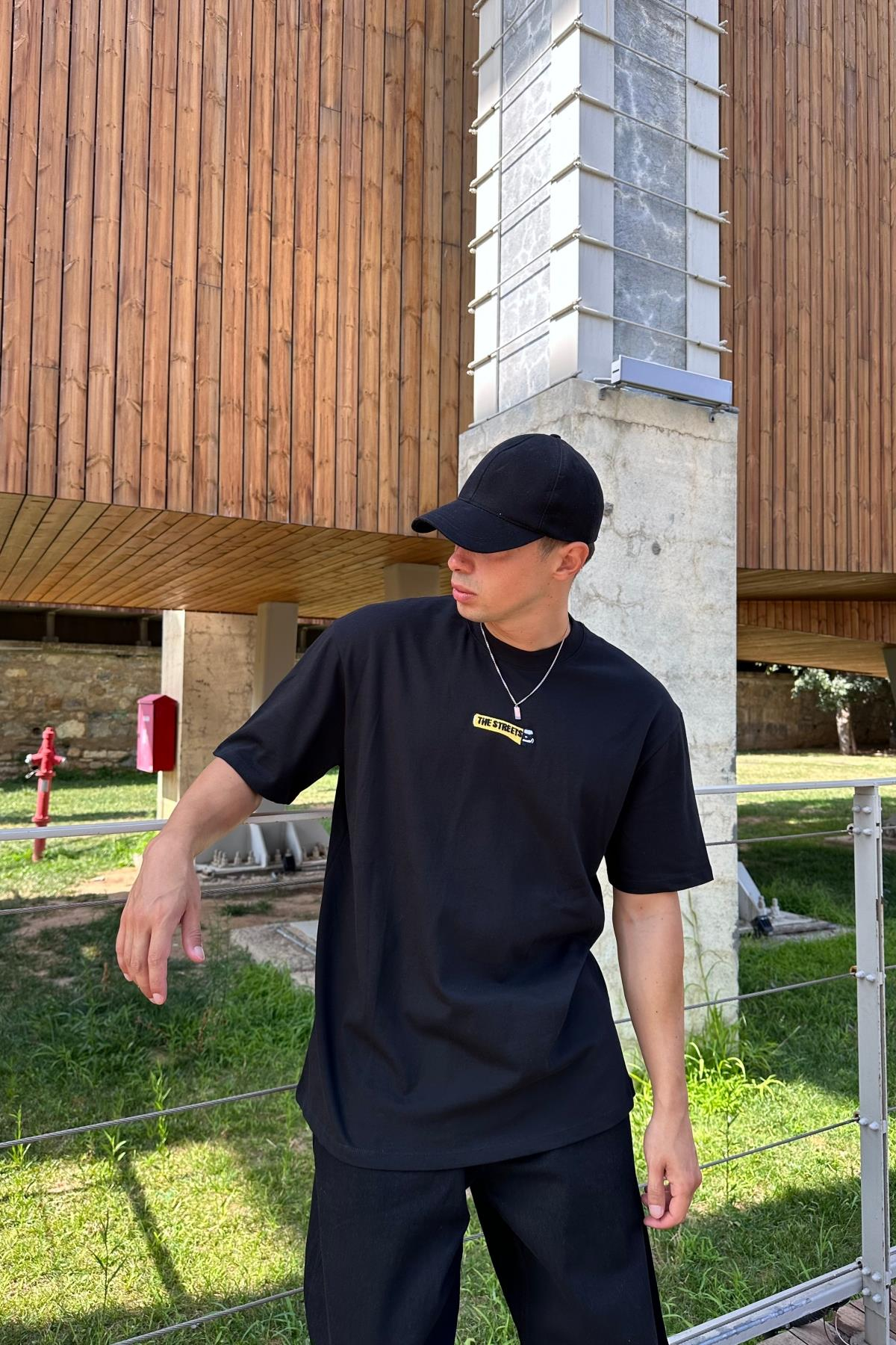 Street Nakışlı Siyah Oversize Tshirt T1161