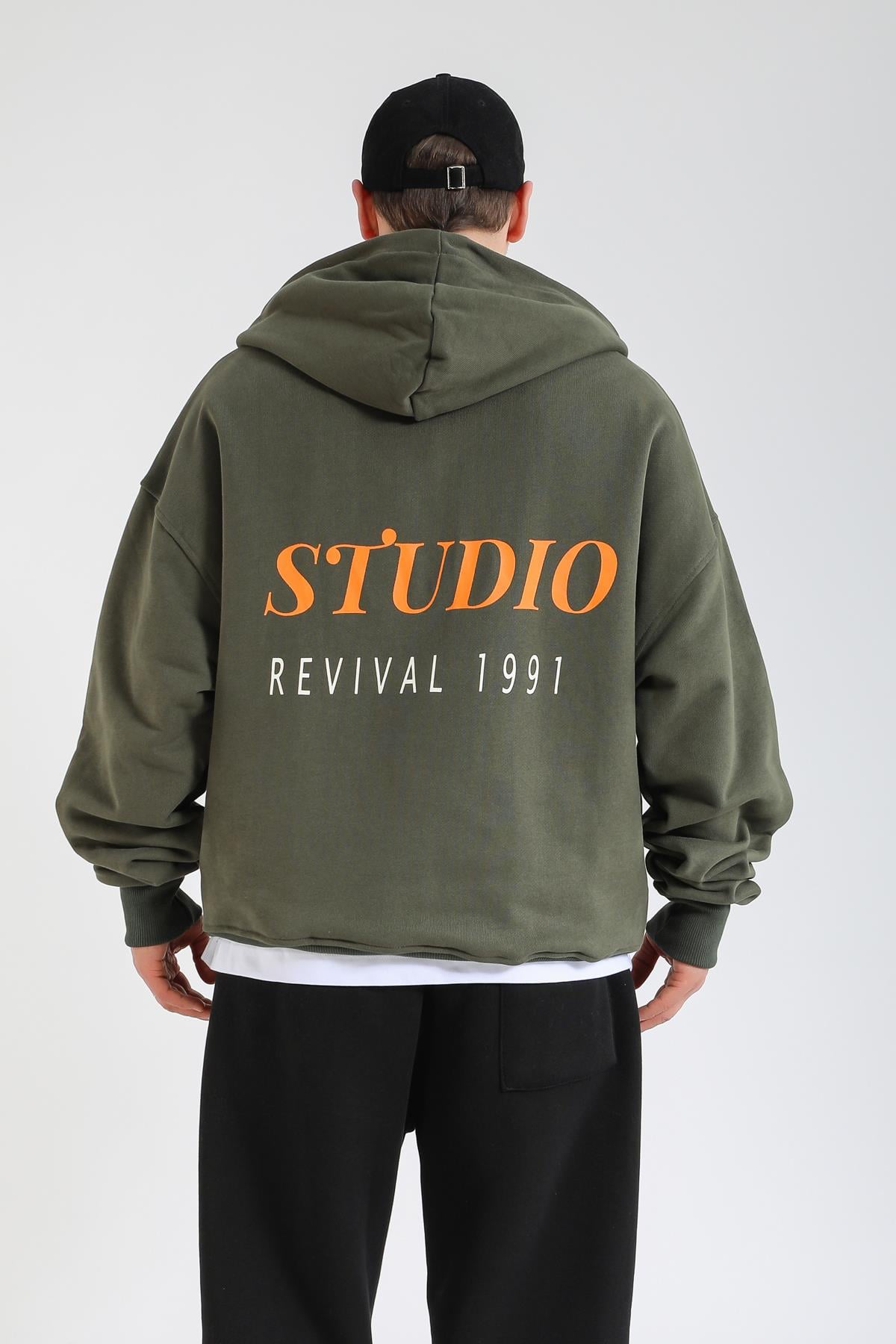 Studio 1991 Baskılı Yeşil Oversize Zipper Hoodie SW1384