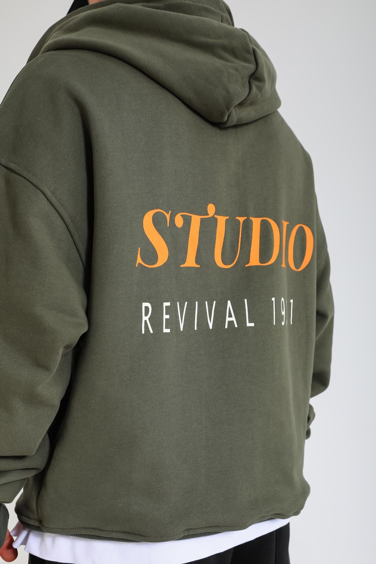 Studio 1991 Baskılı Yeşil Oversize Zipper Hoodie SW1384