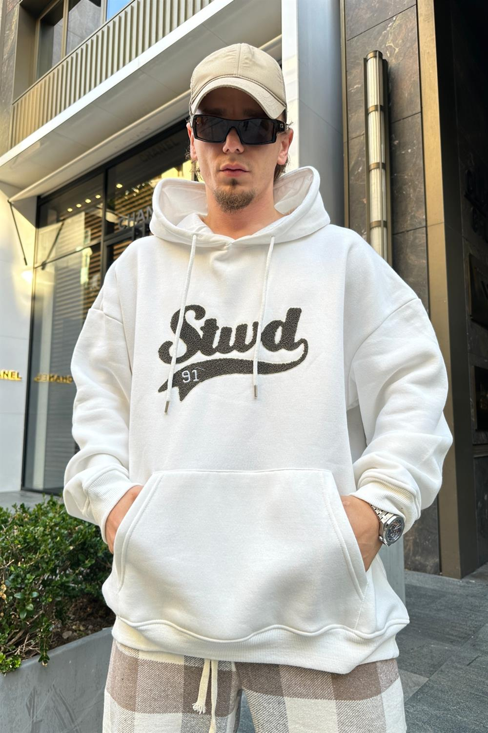 Stwd Nakışlı Krem Oversize Sweatshirt SW937