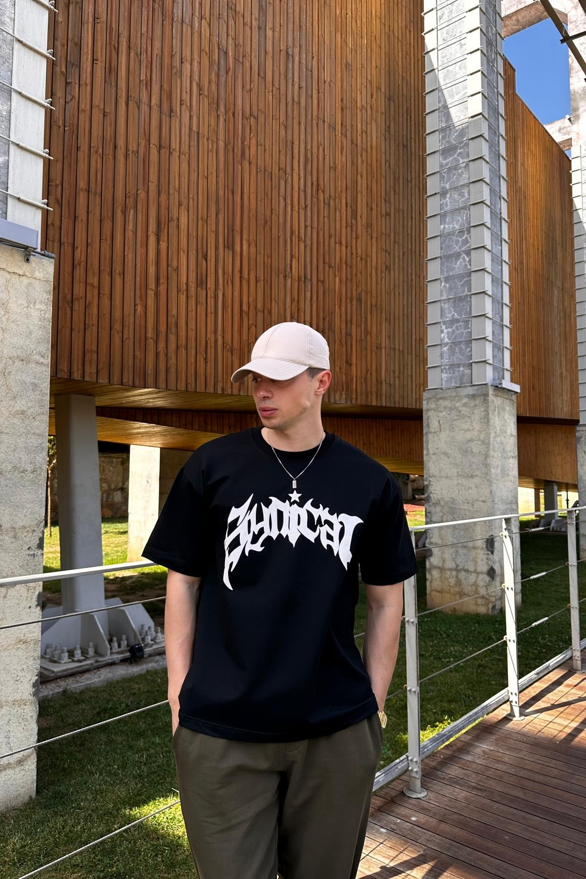 Taş Baskı Skeleton Siyah Oversize Tshirt T1086