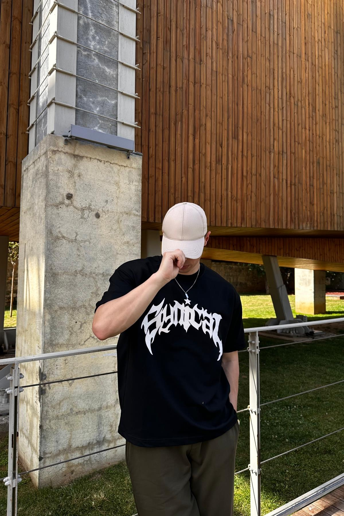 Taş Baskı Skeleton Siyah Oversize Tshirt T1086