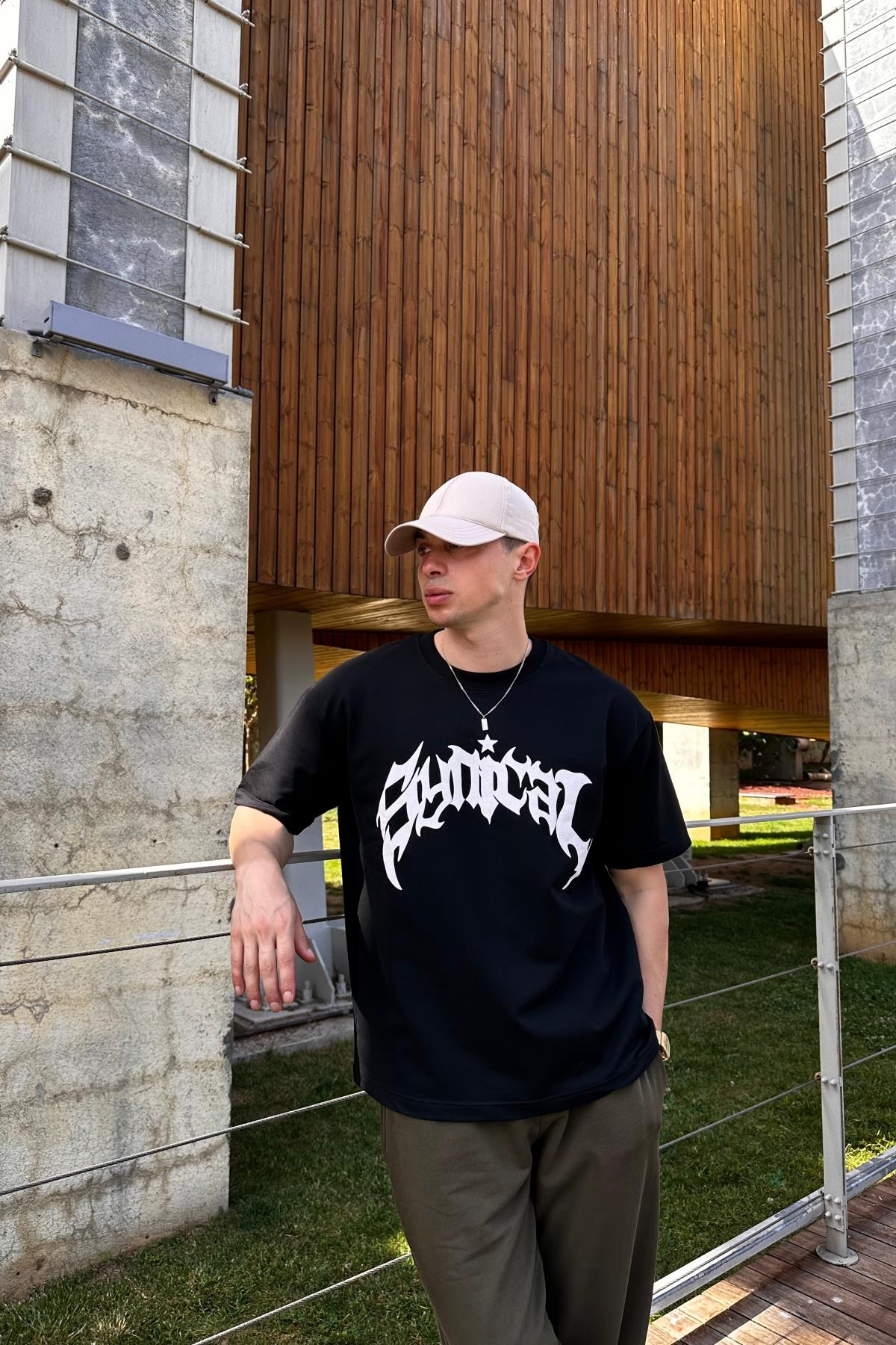 Taş Baskı Skeleton Siyah Oversize Tshirt T1086