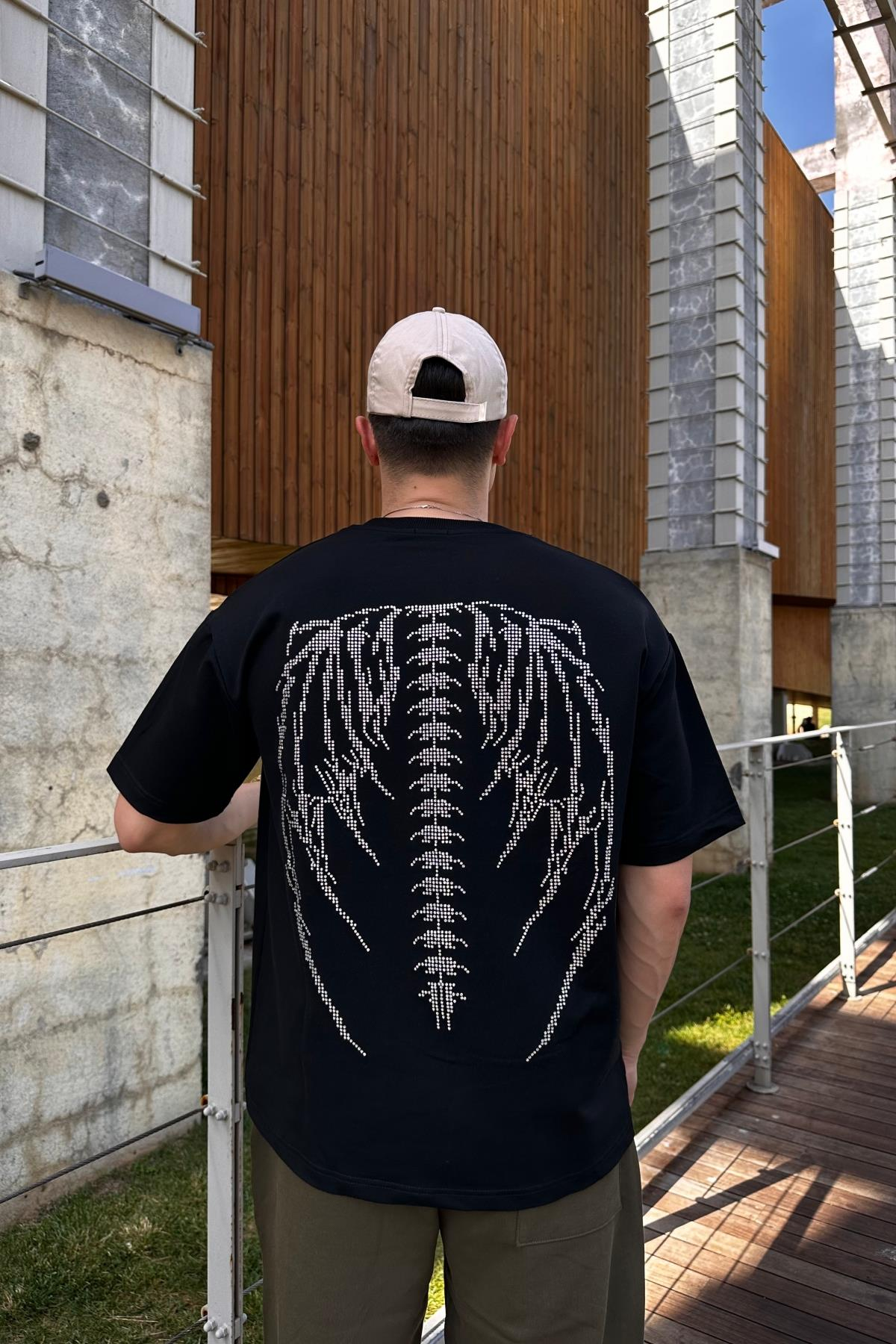 Taş Baskı Skeleton Siyah Oversize Tshirt T1086
