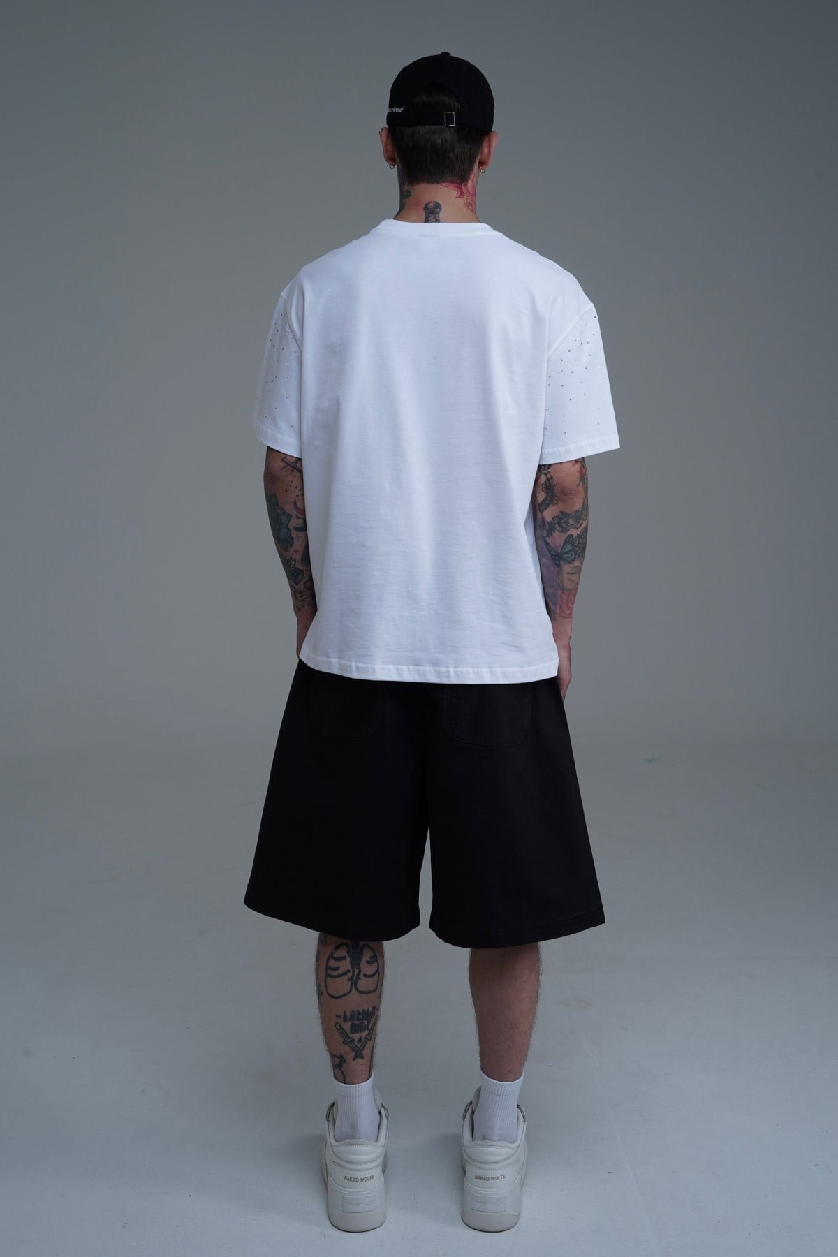 Taş Baskılı Beyaz Oversize Tshirt CT01 25CY087