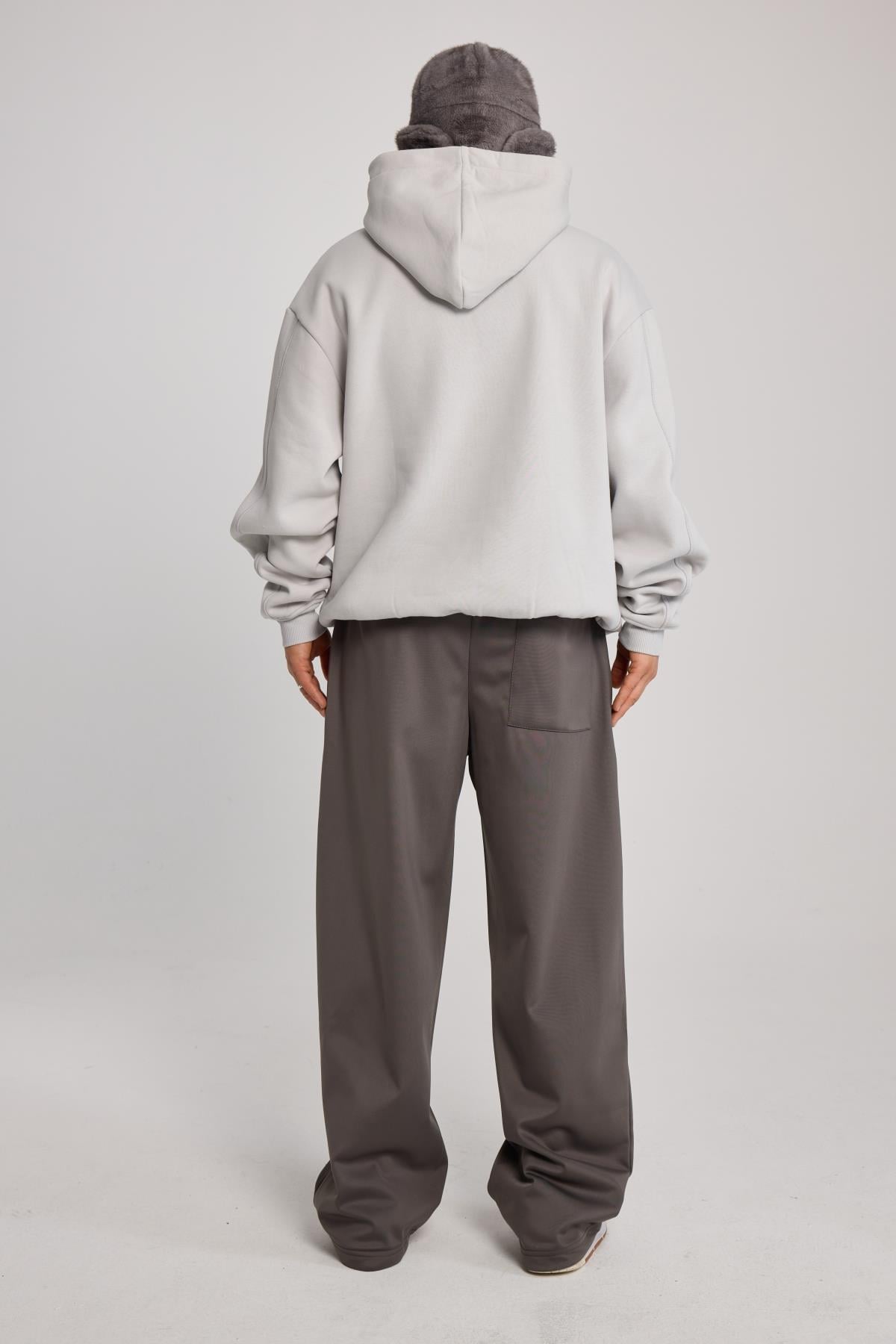 Taş Baskılı Oversize Multiply Gri Hoodie