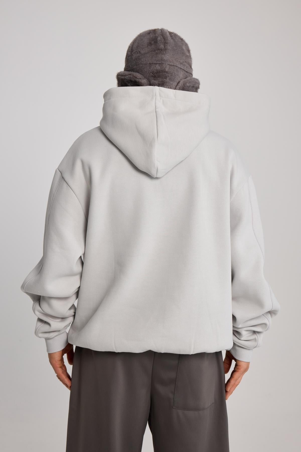 Taş Baskılı Oversize Multiply Gri Hoodie