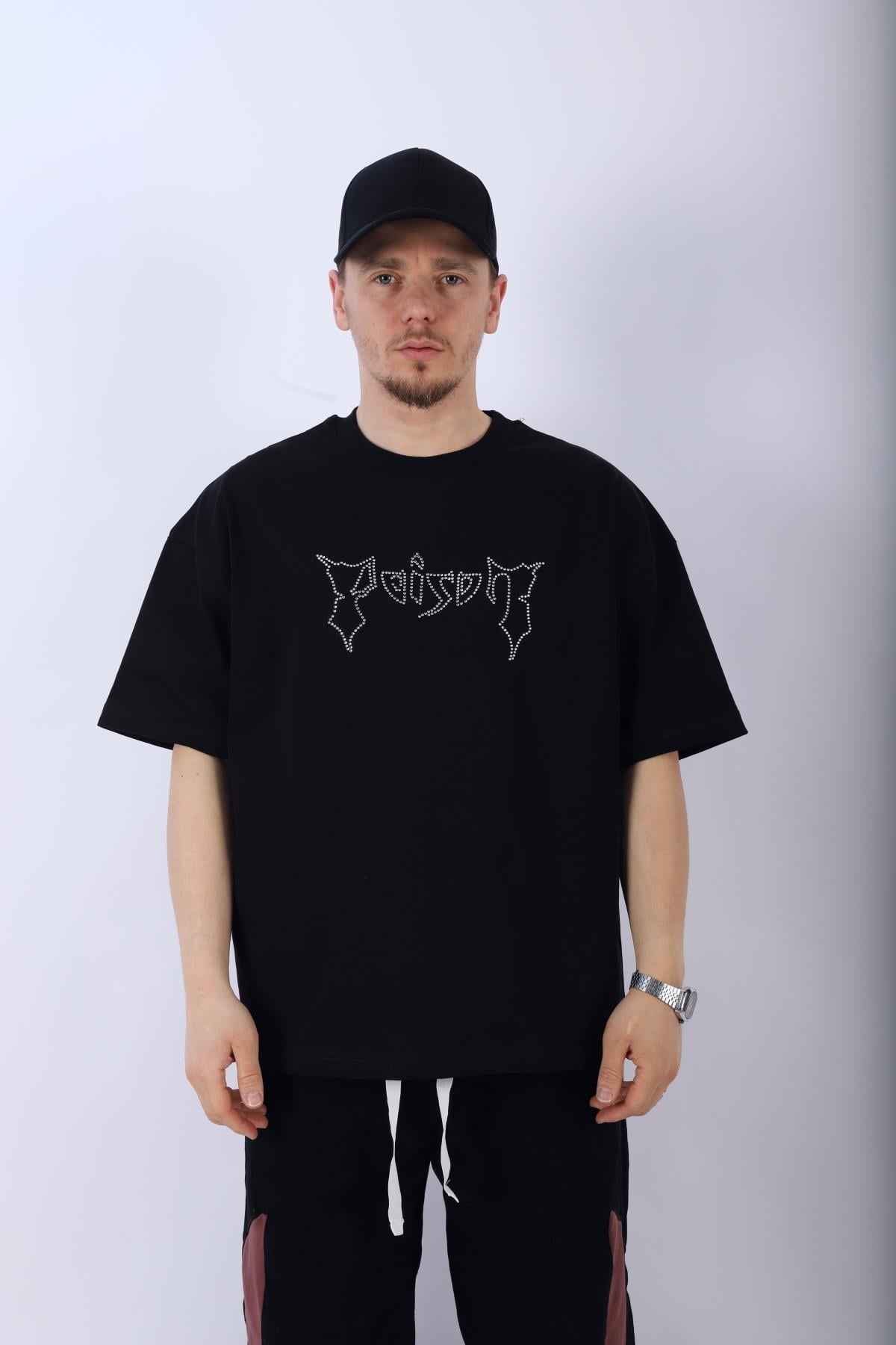 Taş Baskılı Poison Siyah Oversize Tshirt T960