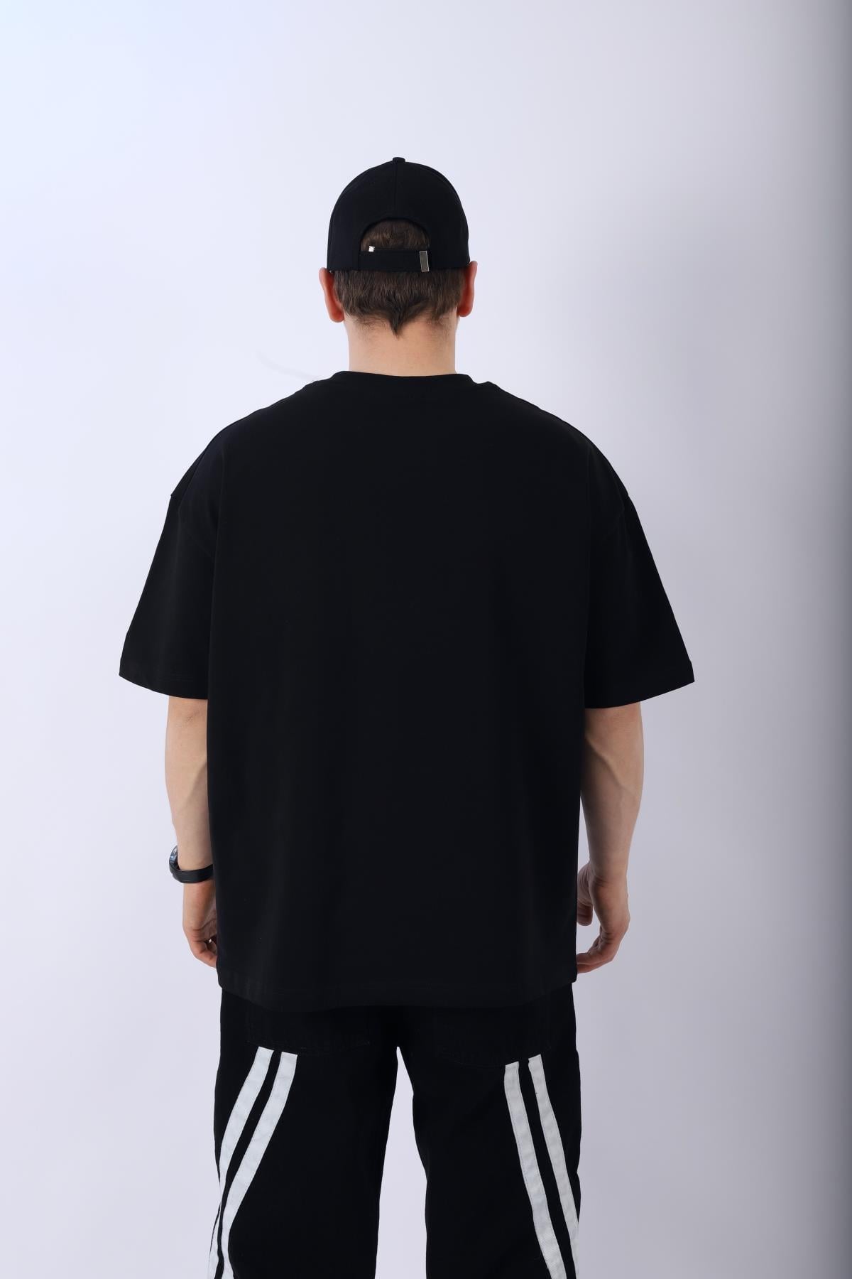 Taş Baskılı Reverse Siyah Oversize Tshirt T955