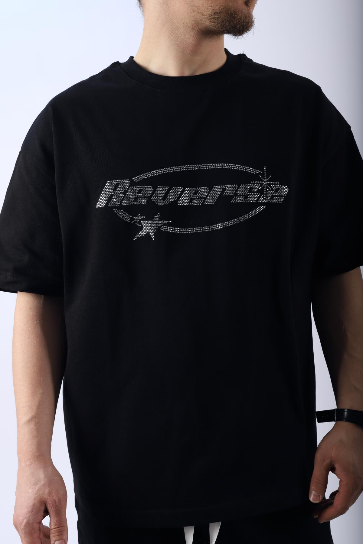 Taş Baskılı Reverse Siyah Oversize Tshirt T955
