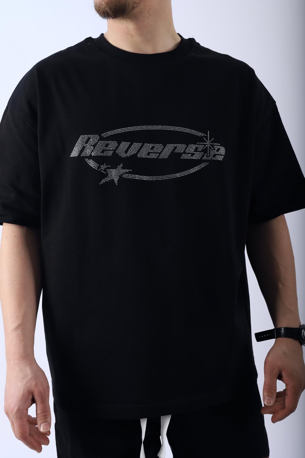 Taş Baskılı Reverse Siyah Oversize Tshirt T955