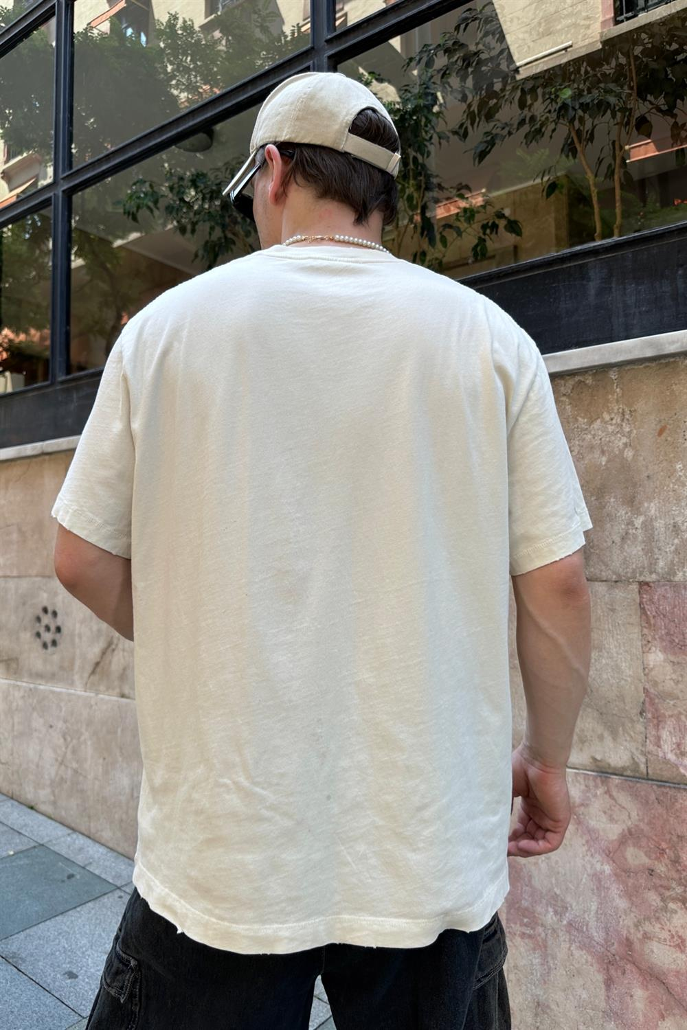 Texas Baskılı Krem Oversize Tshirt T797