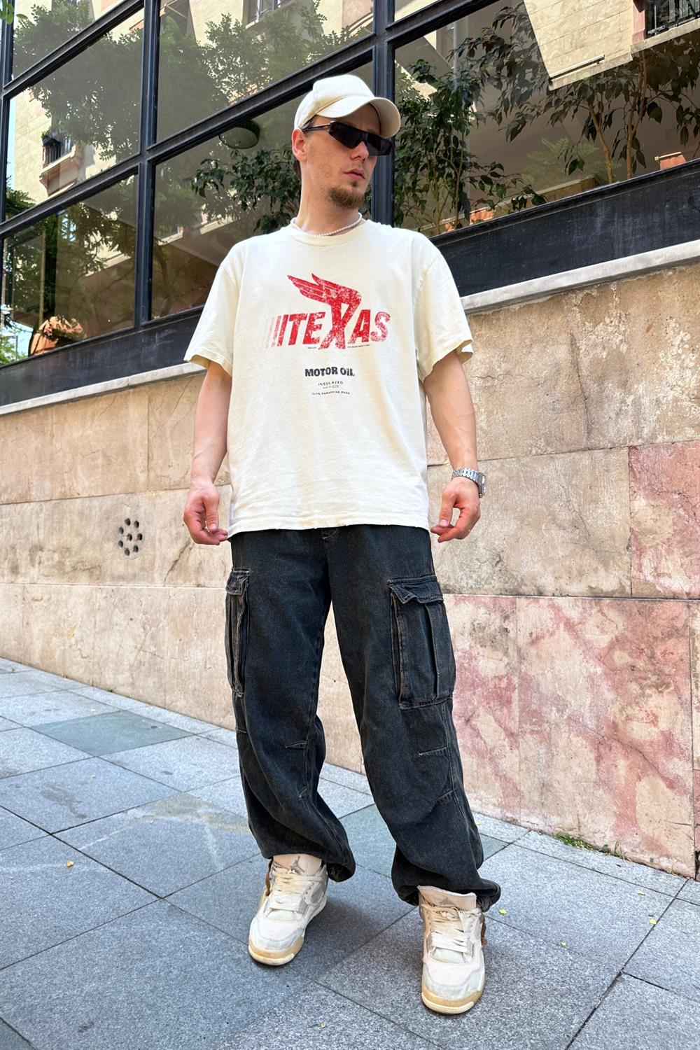 Texas Baskılı Krem Oversize Tshirt T797