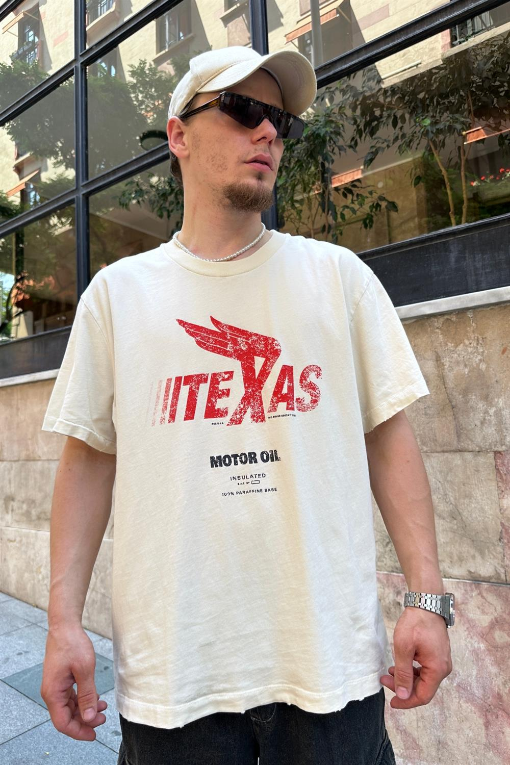 Texas Baskılı Krem Oversize Tshirt T797