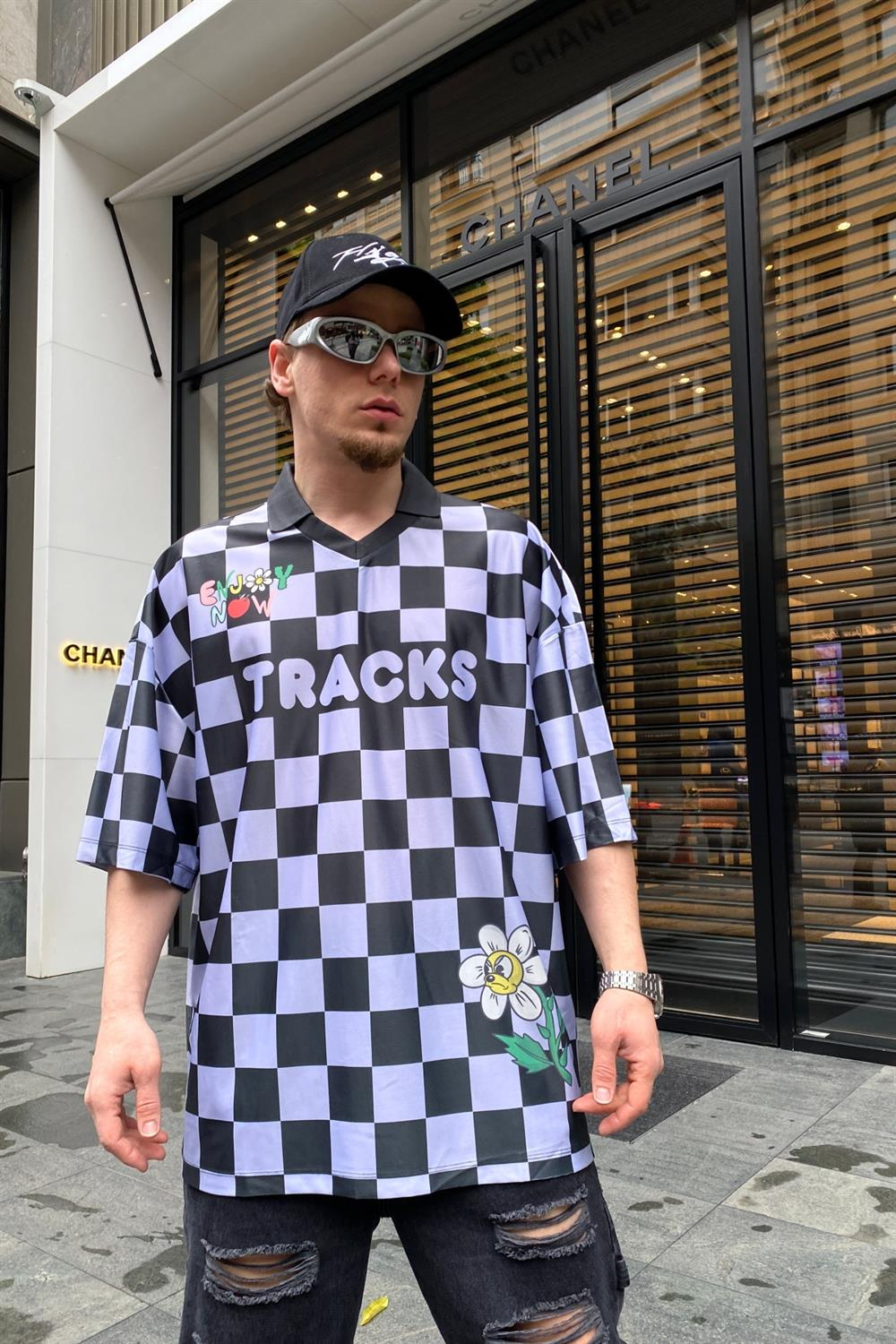 Tracks Baskılı Plaid Oversize Tshirt T675