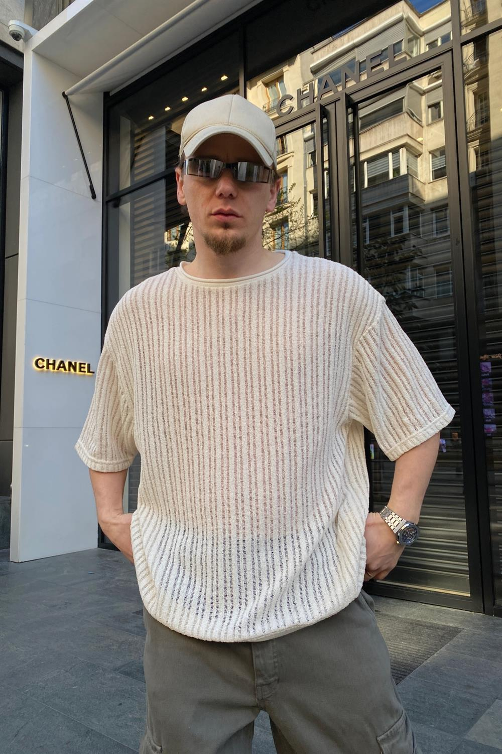 Transparent Krem Oversize Tshirt T637
