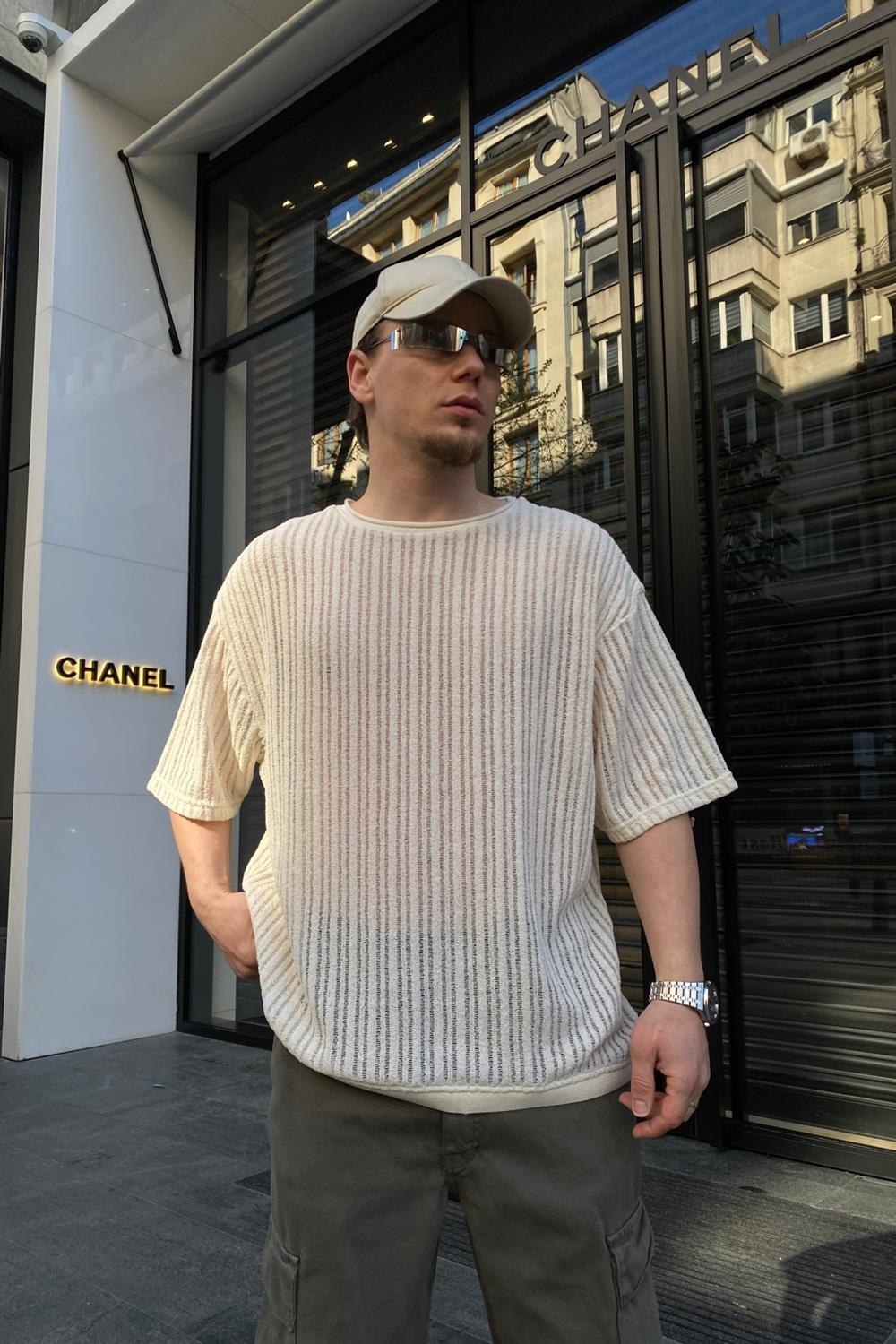 Transparent Krem Oversize Tshirt T637