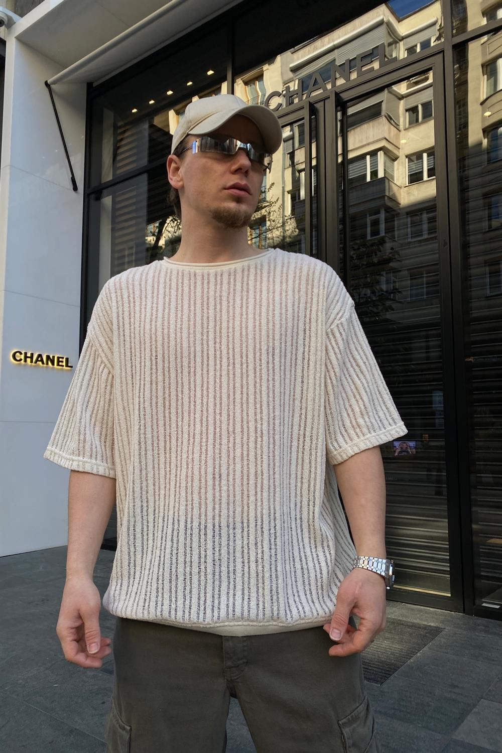 Transparent Krem Oversize Tshirt T637
