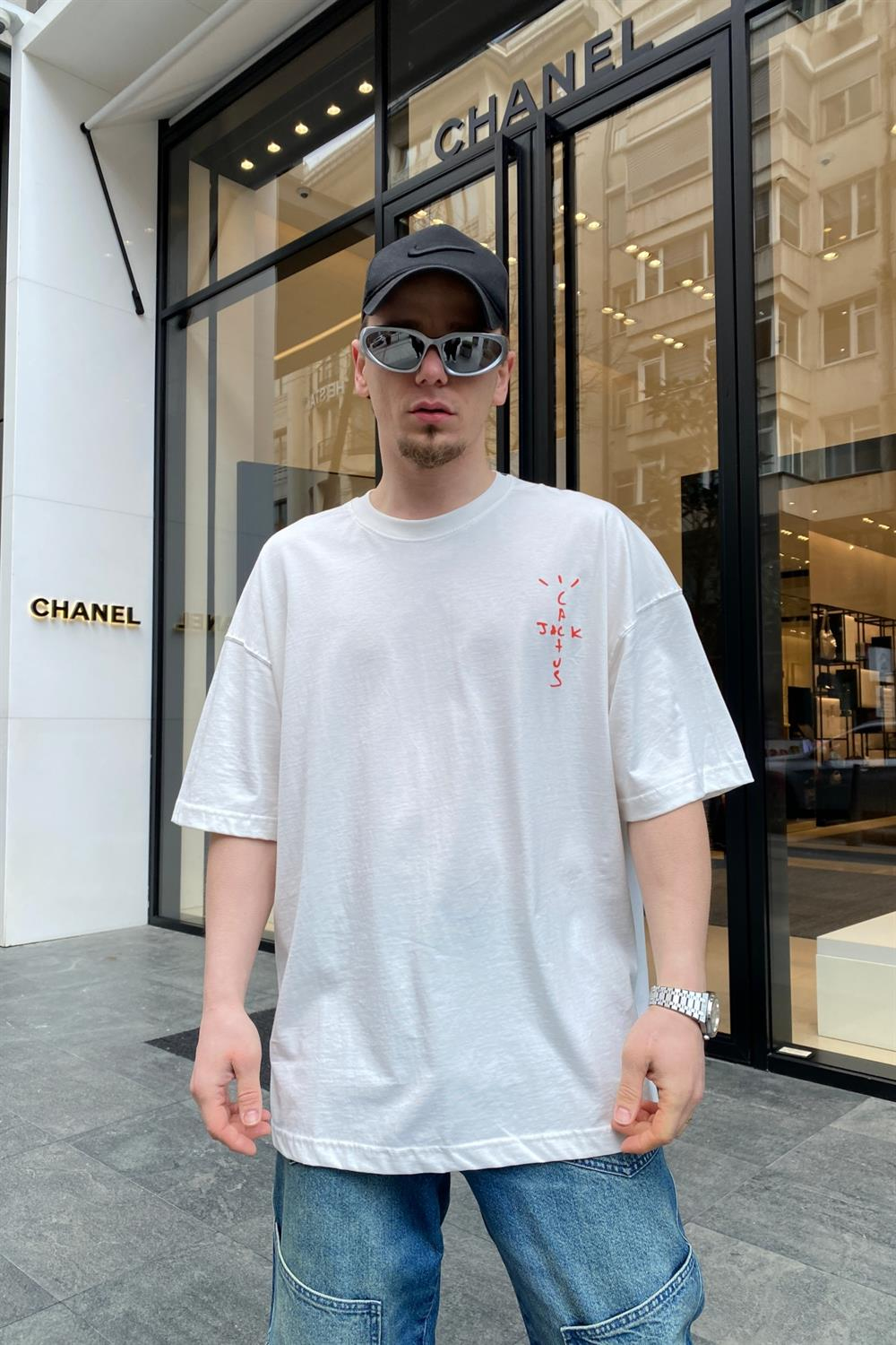 Traviss CJack  Baskılı Beyaz Oversize Tshirt T587