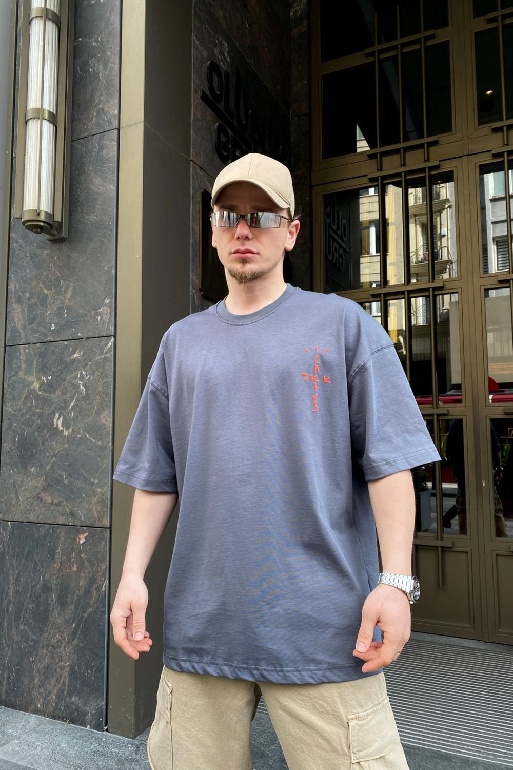 Traviss CJack  Baskılı Gri Oversize Tshirt T588
