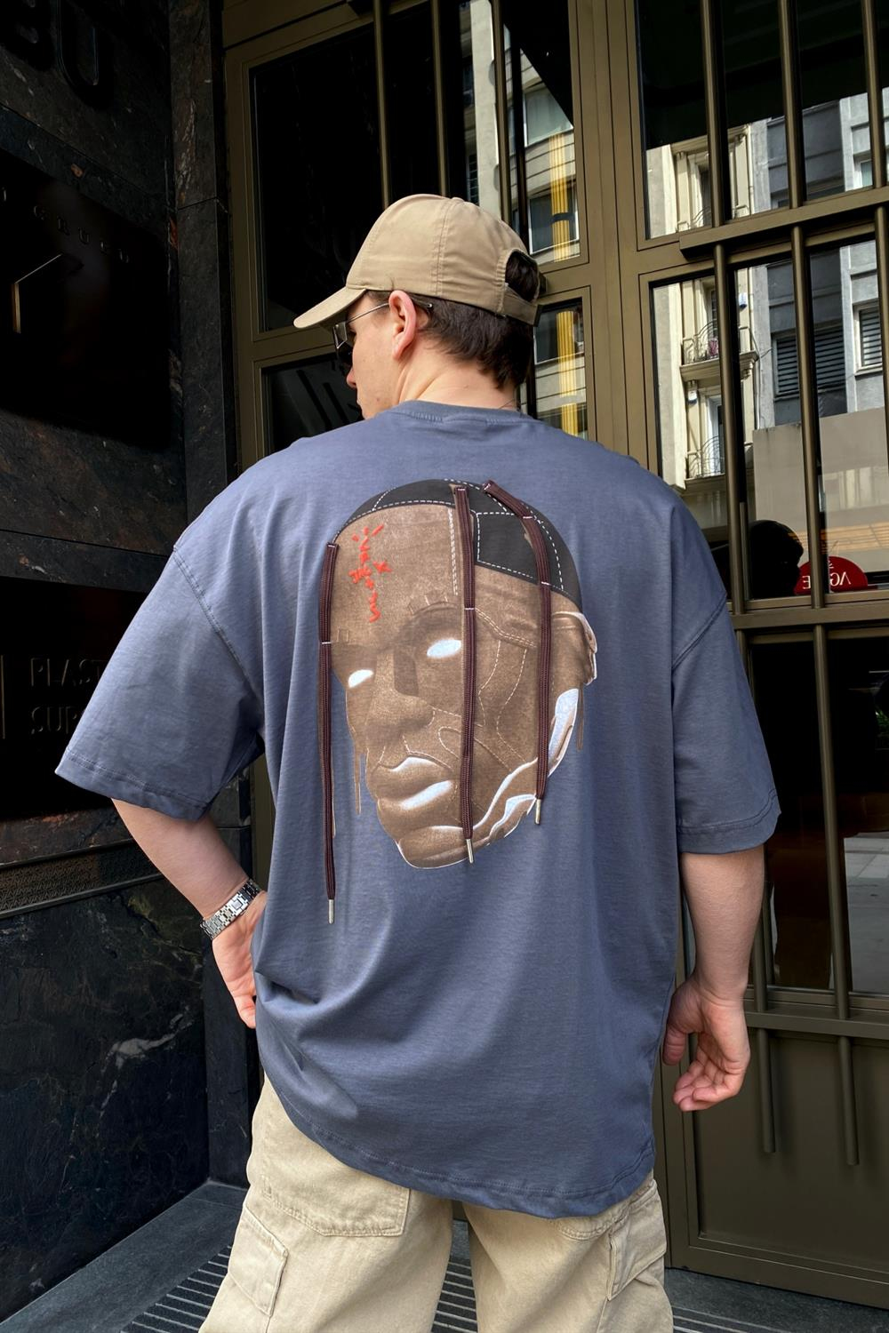 Traviss CJack  Baskılı Gri Oversize Tshirt T588