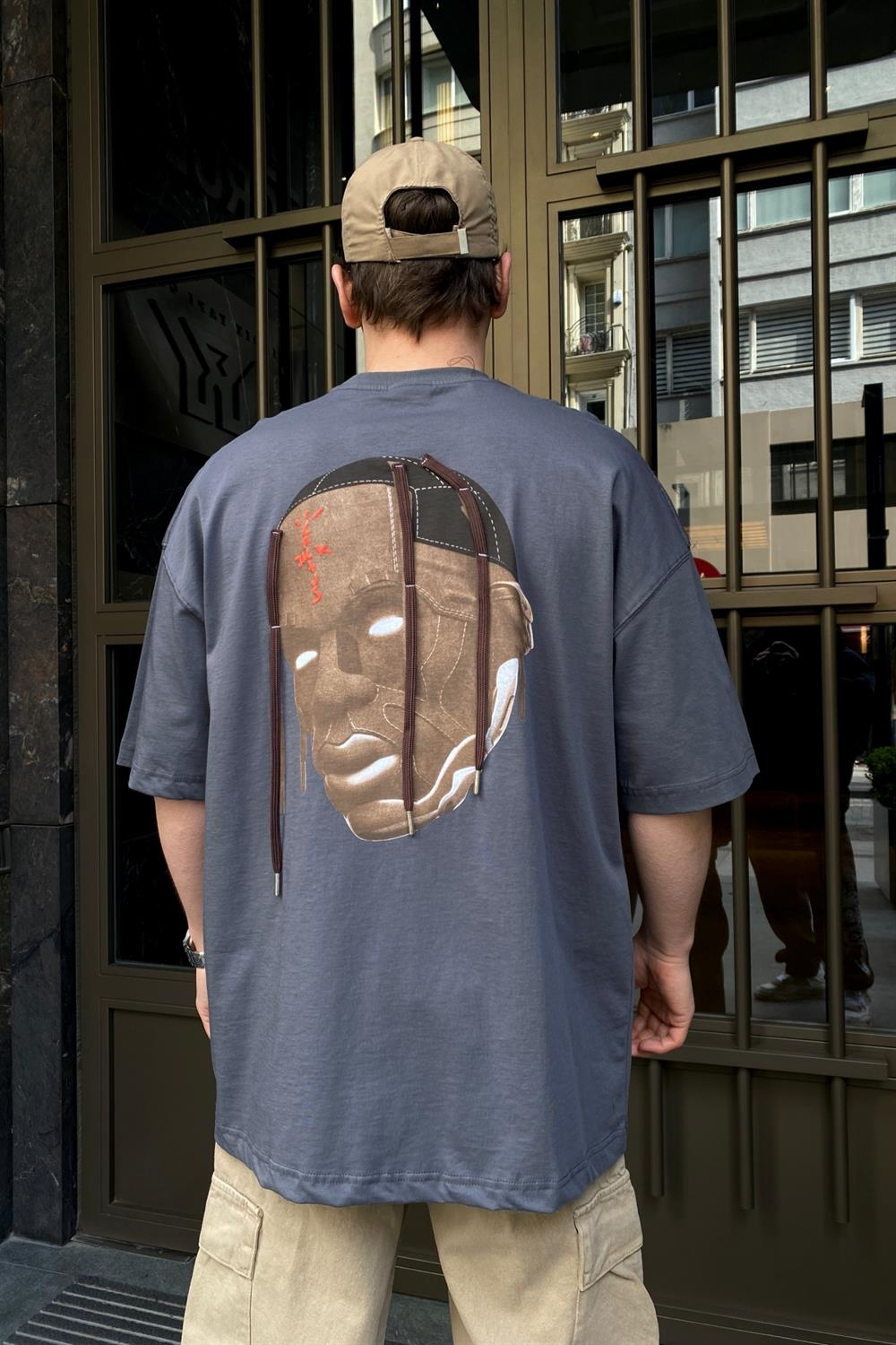 Traviss CJack  Baskılı Gri Oversize Tshirt T588
