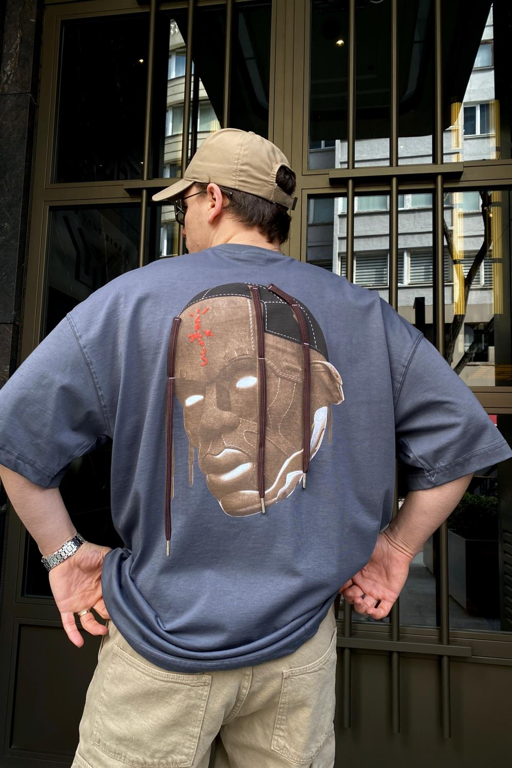 Traviss CJack  Baskılı Gri Oversize Tshirt T588