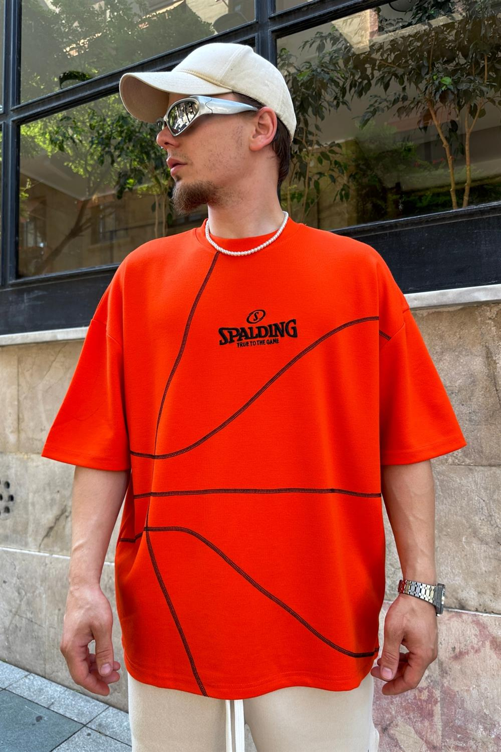 Turuncu Baskılı Spalding Oversize Tshirt T791