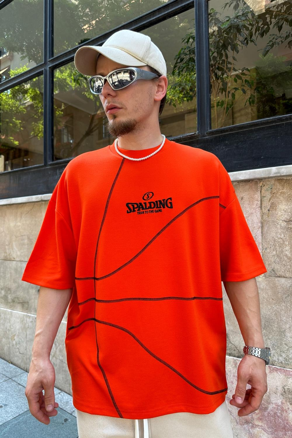 Turuncu Baskılı Spalding Oversize Tshirt T791
