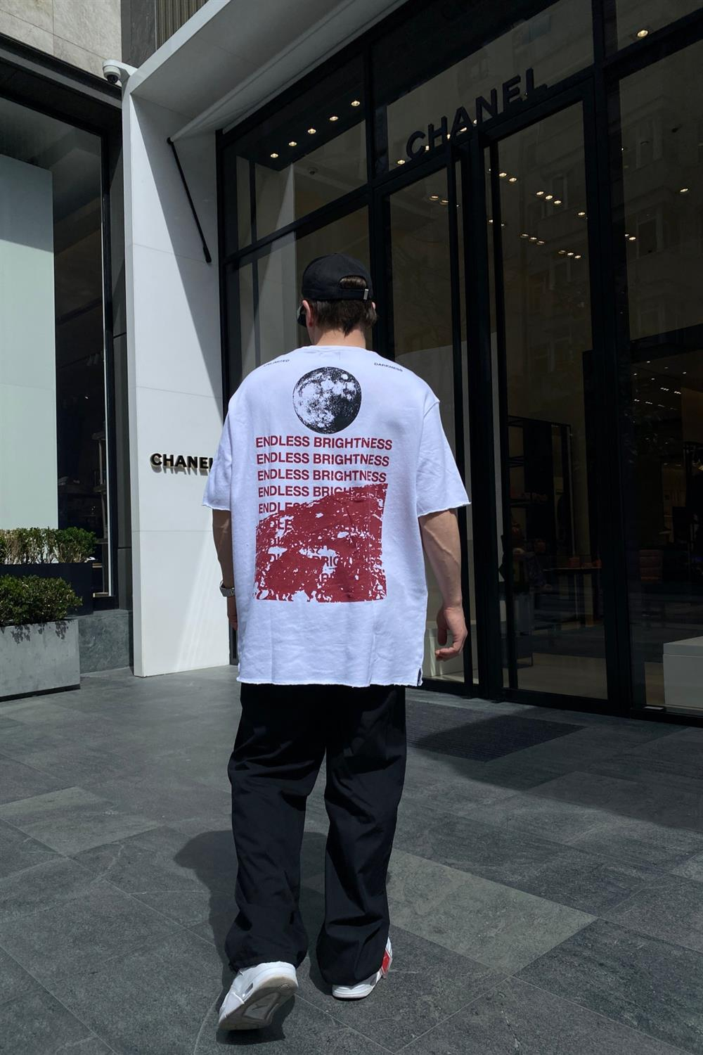Unlimited Baskılı Beyaz Oversize Tshirt T566