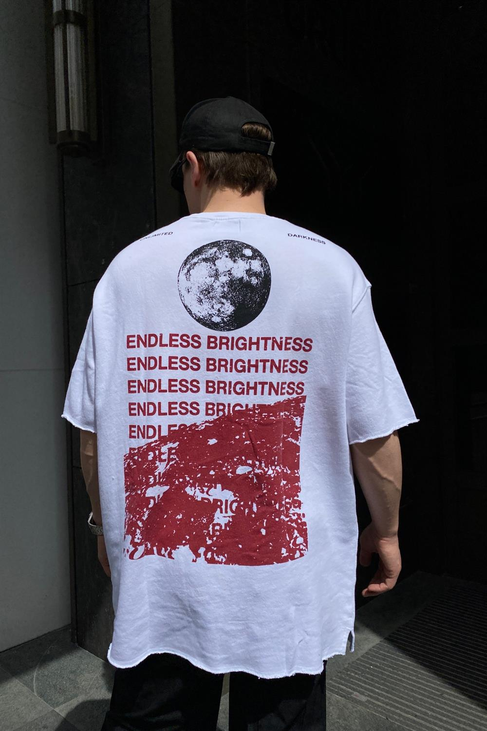 Unlimited Baskılı Beyaz Oversize Tshirt T566