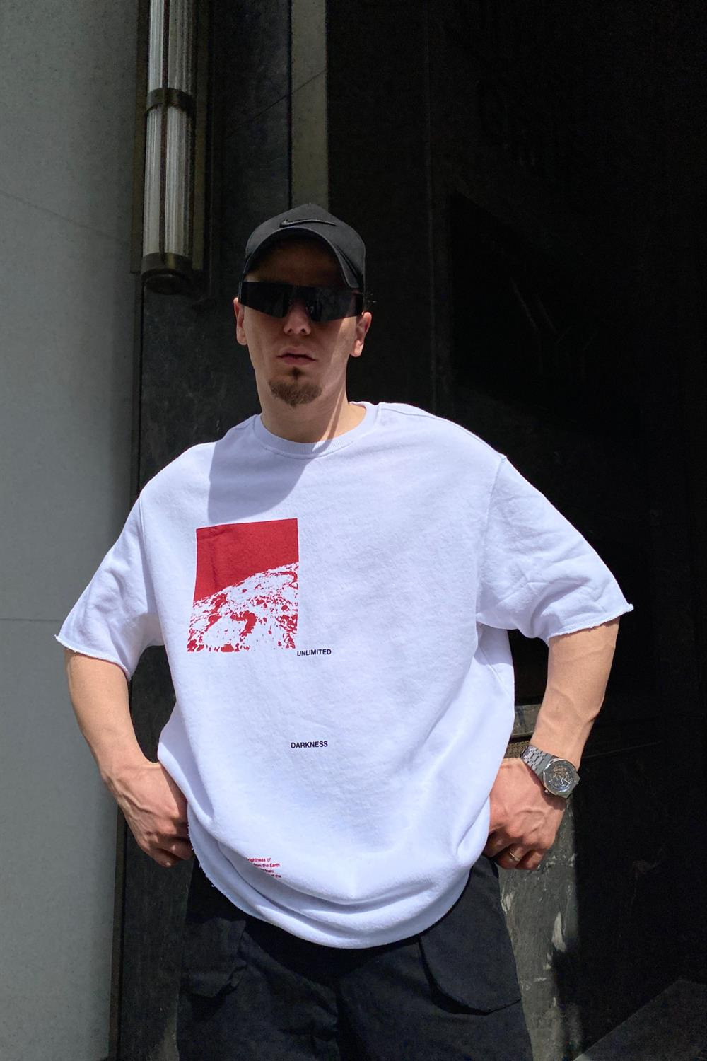 Unlimited Baskılı Beyaz Oversize Tshirt T566