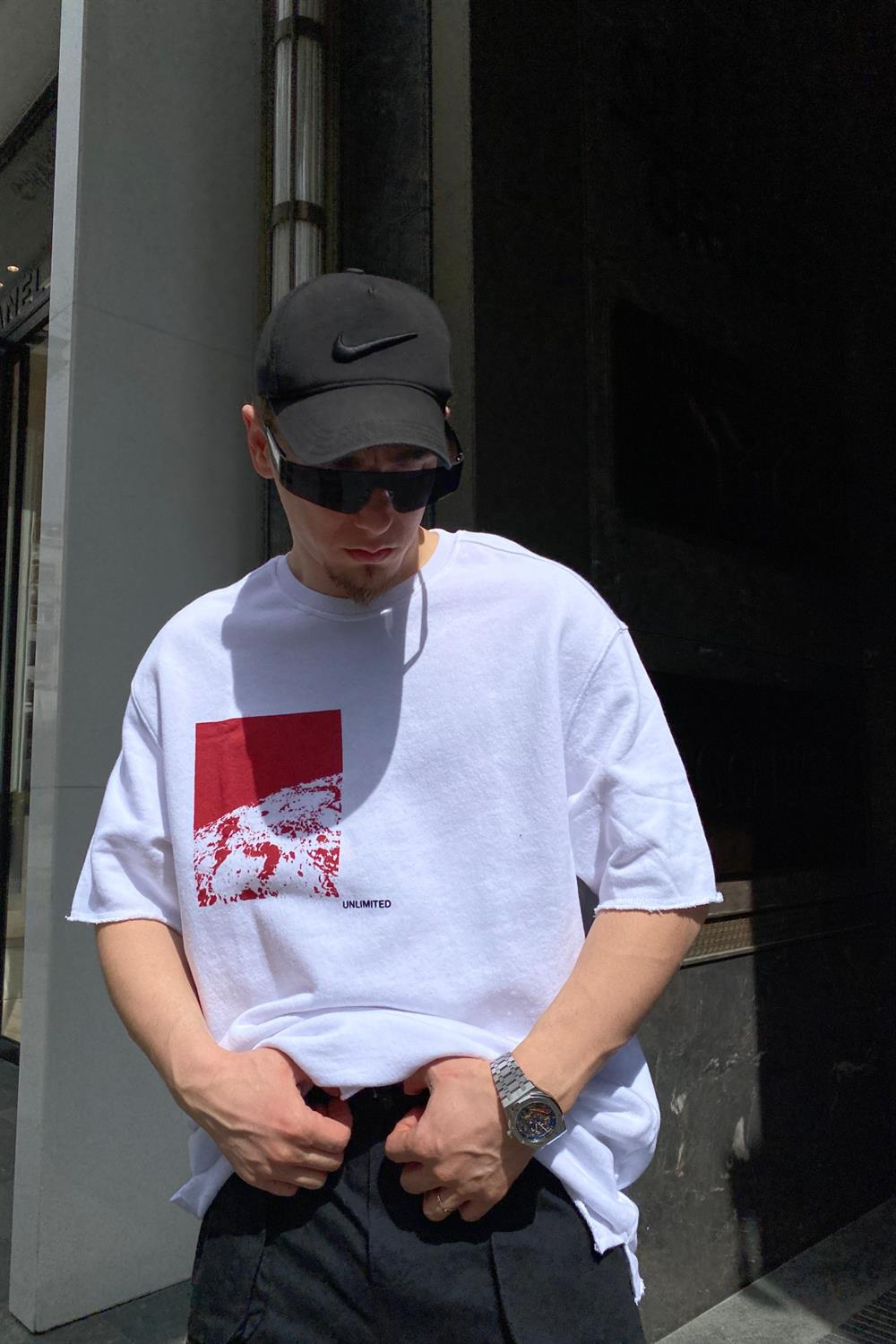 Unlimited Baskılı Beyaz Oversize Tshirt T566